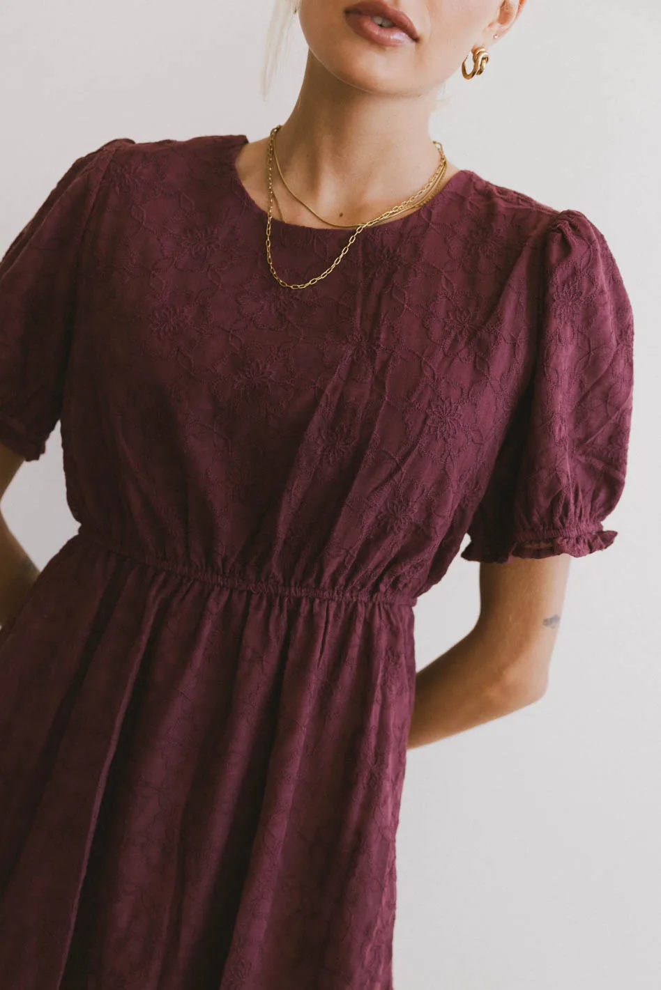 Cecy Embroidered Midi Dress in Burgundy - FINAL SALE - Image 5