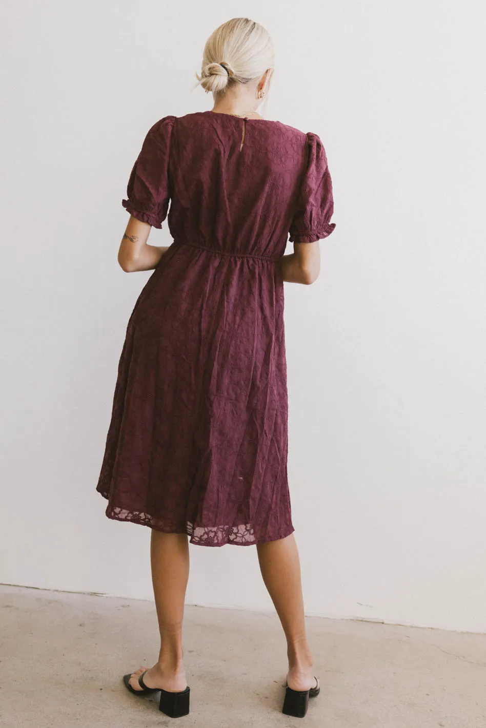 Cecy Embroidered Midi Dress in Burgundy - FINAL SALE - Image 6
