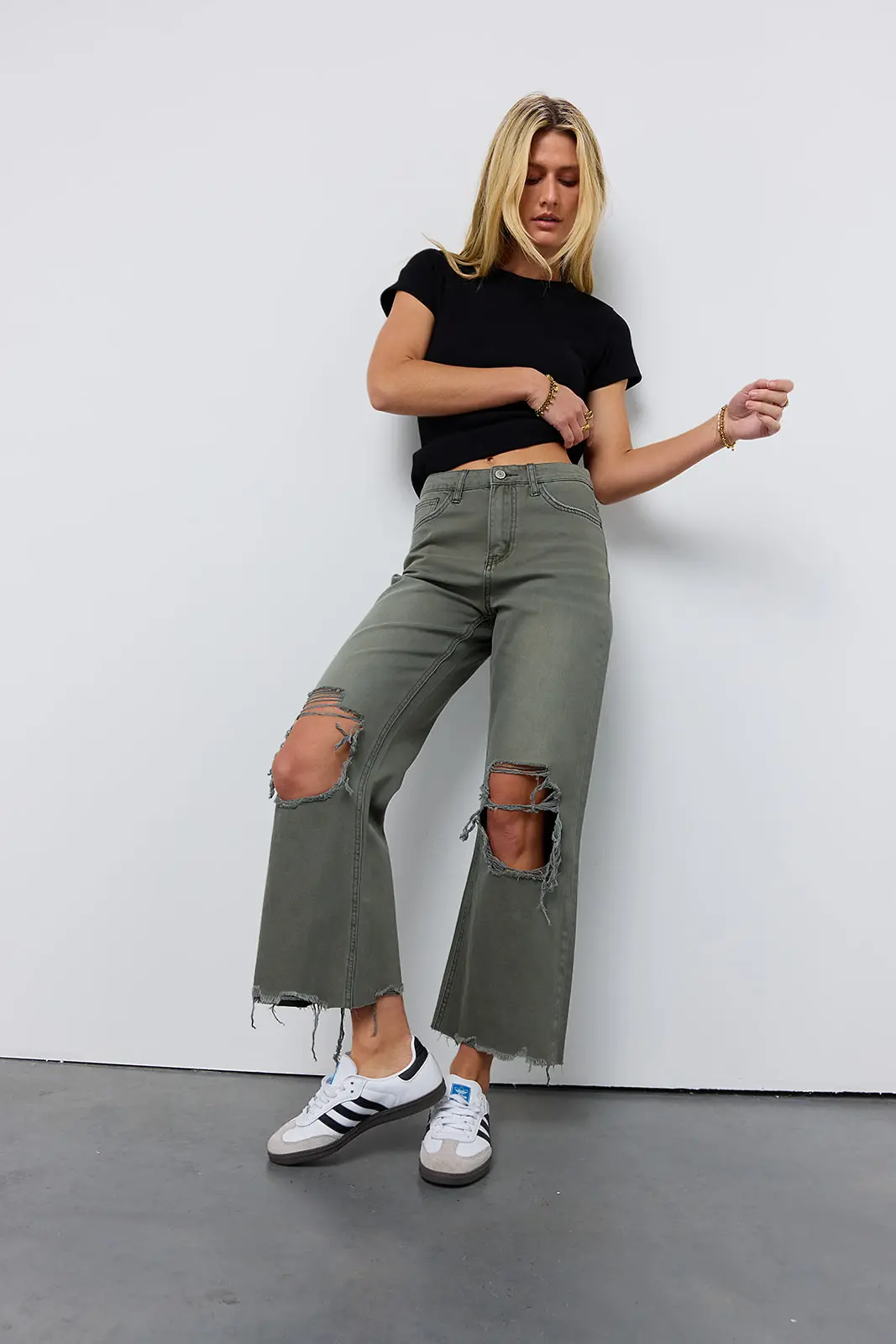 Charlie Distressed Jeans in Army Green - FINAL SALE - Image 4
