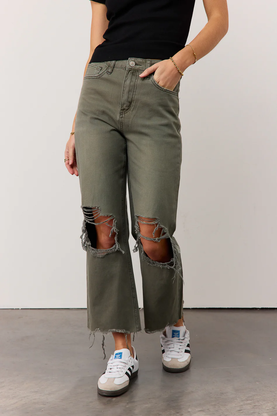 Charlie Distressed Jeans in Army Green - FINAL SALE - Image 5