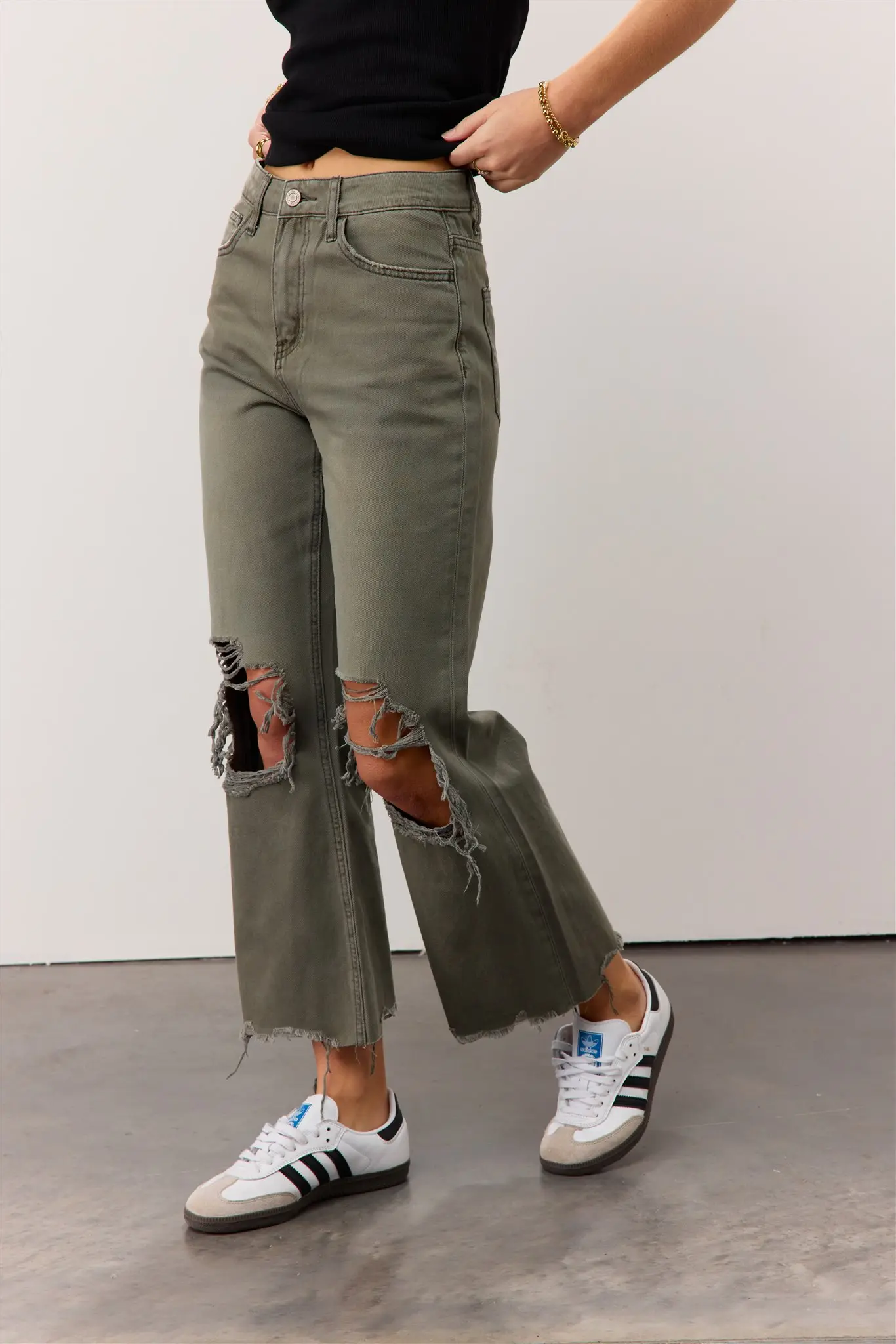 Charlie Distressed Jeans in Army Green - FINAL SALE - Image 6