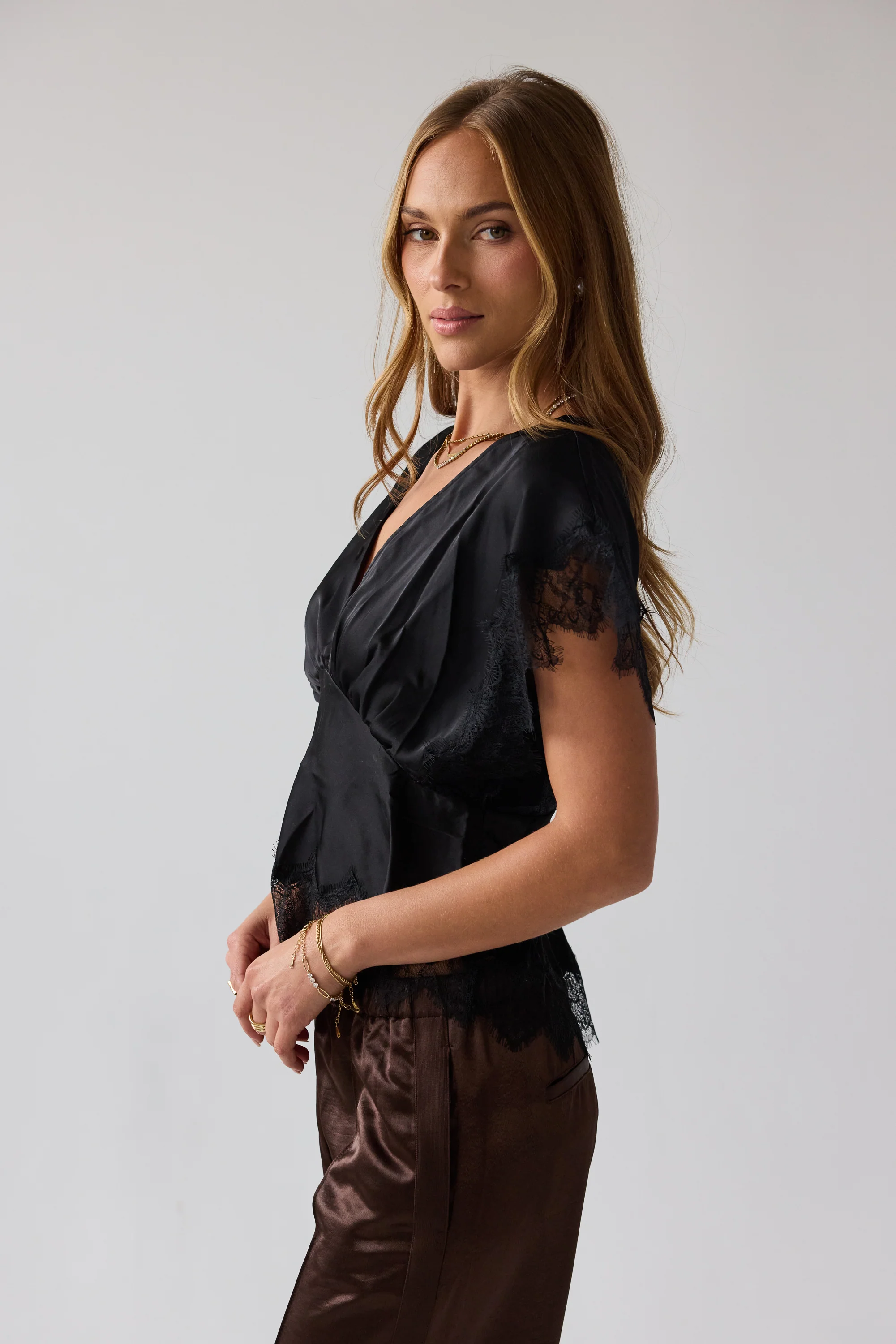 Chelsea Satin Blouse in Black - FINAL SALE - Image 2