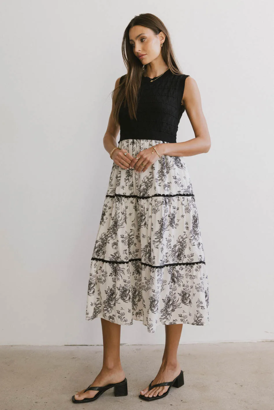 Cherney Tiered Floral Dress in Black - FINAL SALE - Image 5