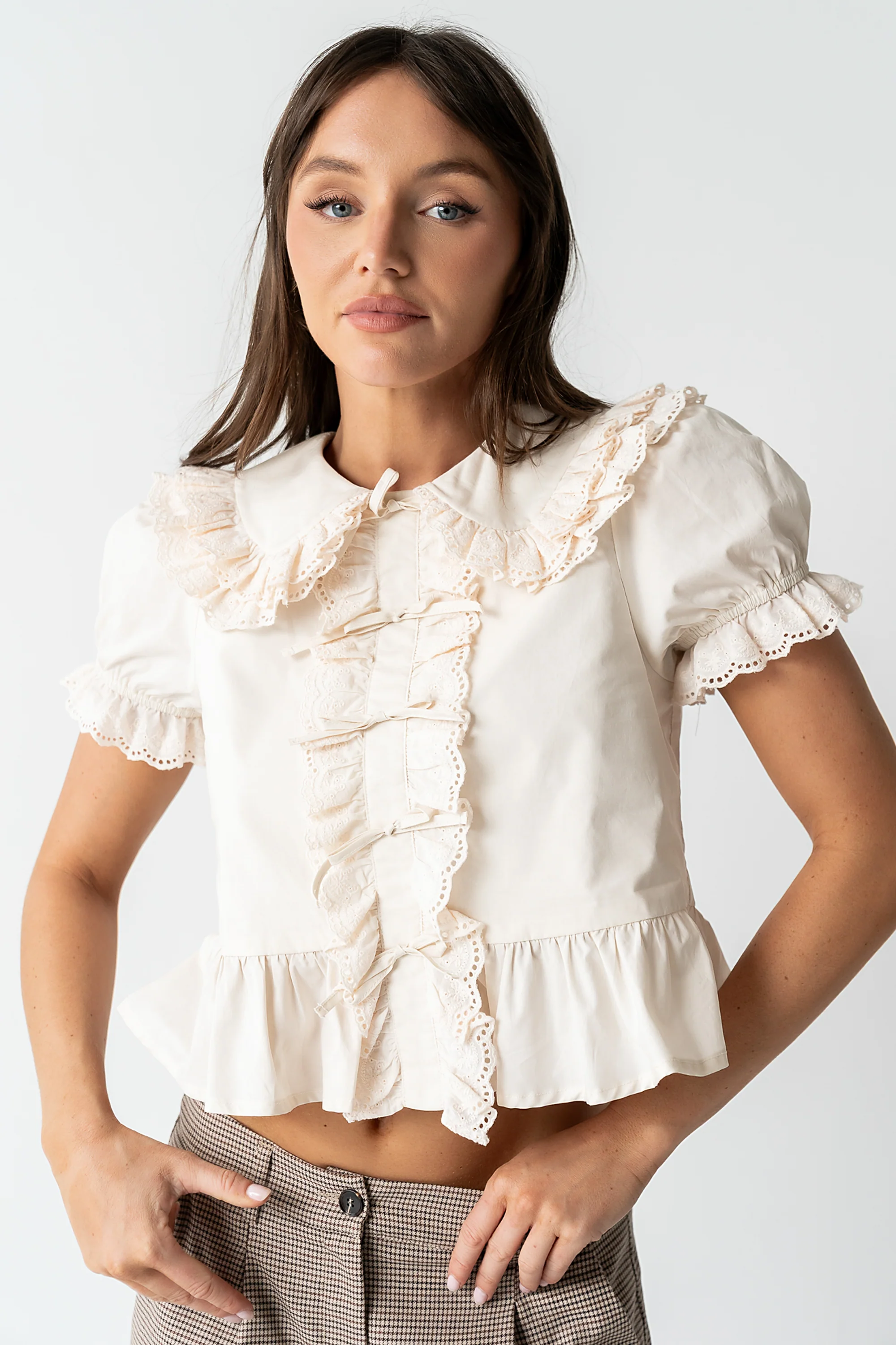 Chrissy Lace Trim Blouse in Cream - FINAL SALE - Image 3