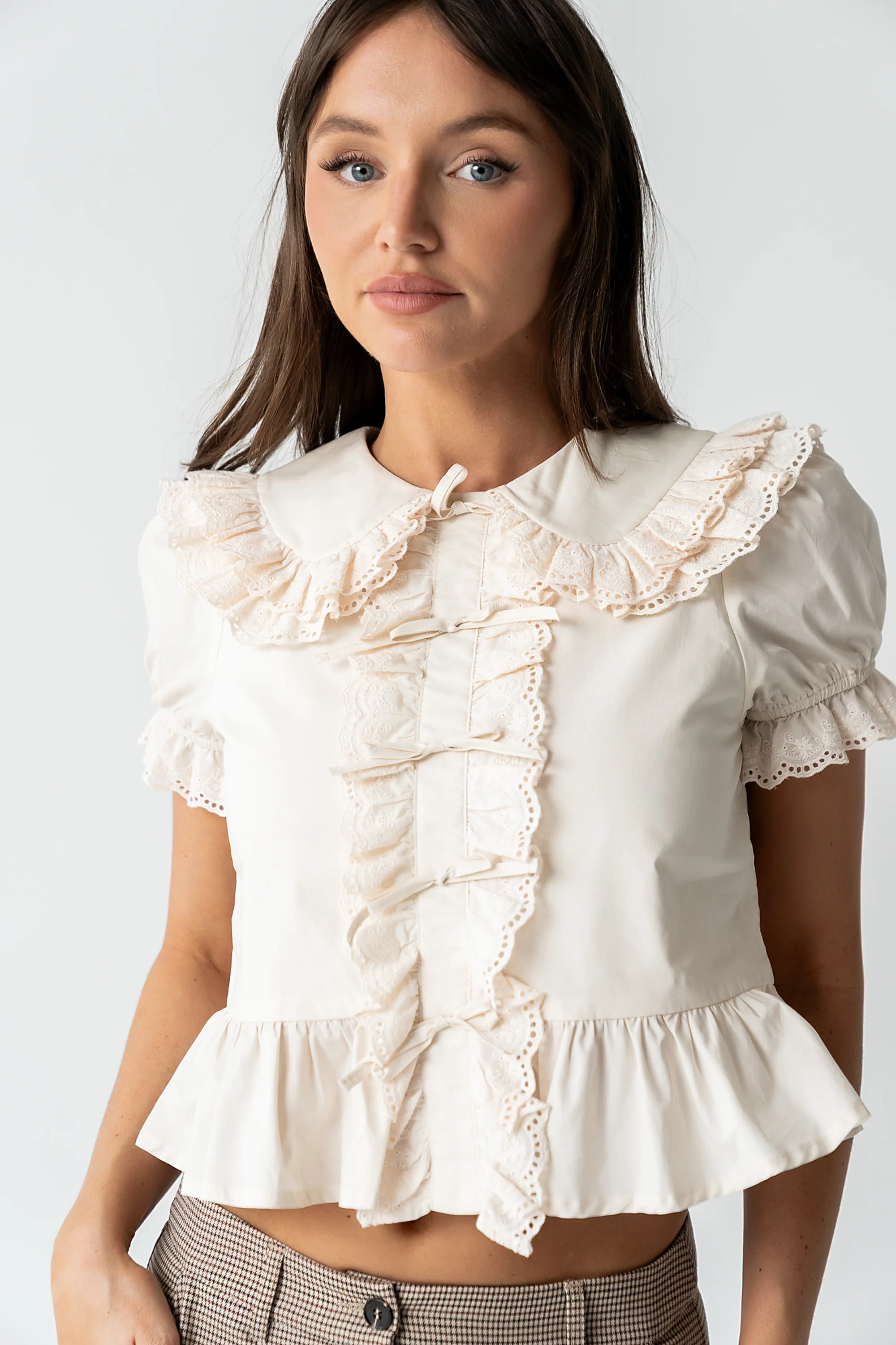 Chrissy Lace Trim Blouse in Cream - FINAL SALE - Image 4