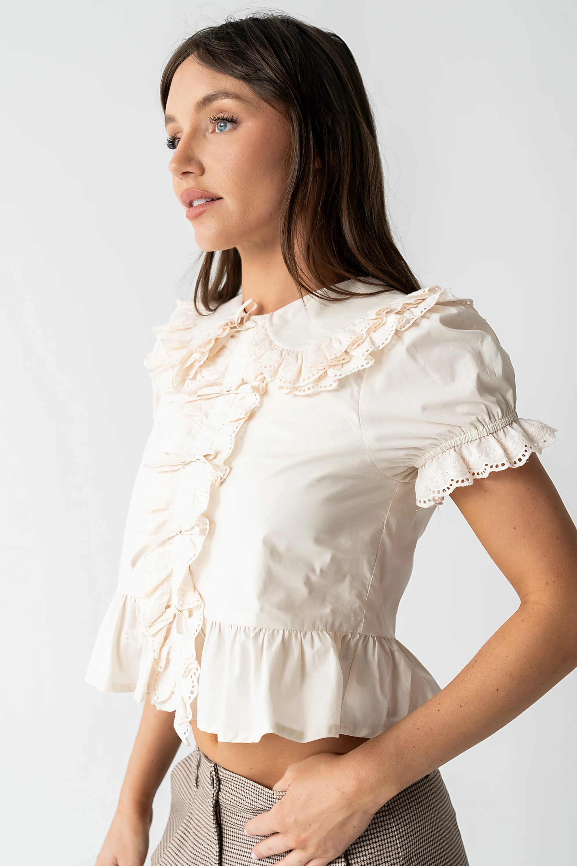 Chrissy Lace Trim Blouse in Cream - FINAL SALE - Image 6