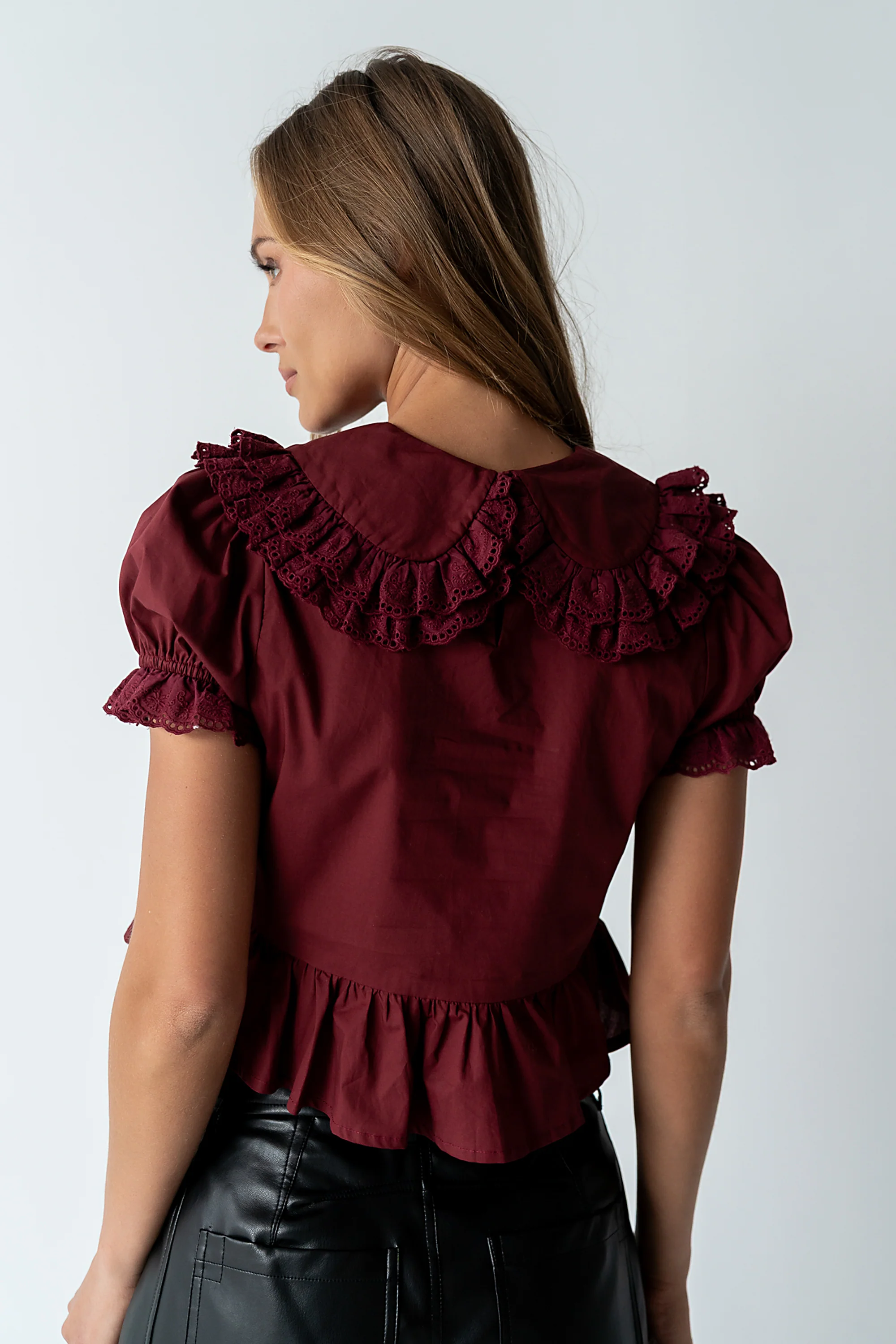 Chrissy Lace Trim Blouse in Burgundy - FINAL SALE - Image 5