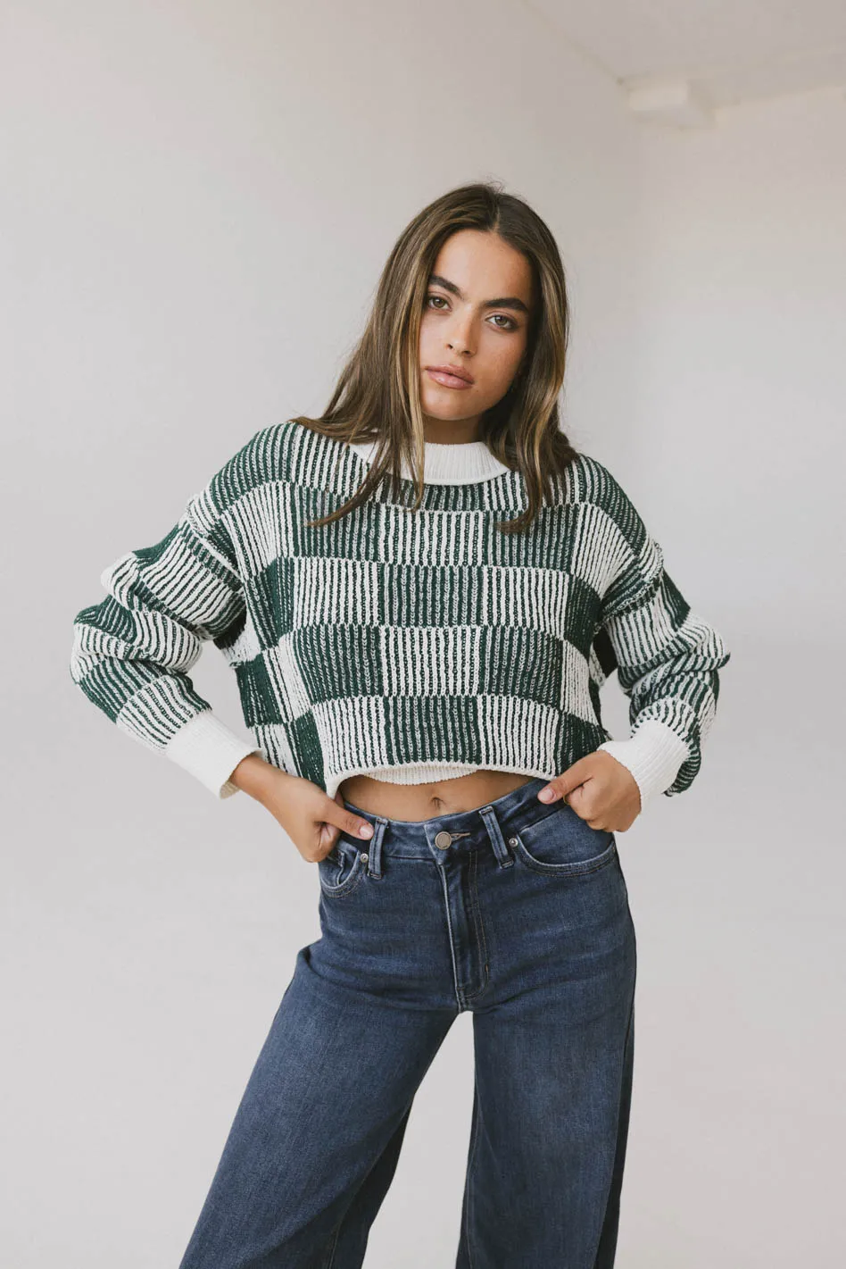Cielo Checkered Sweater in Green - FINAL SALE - Image 2