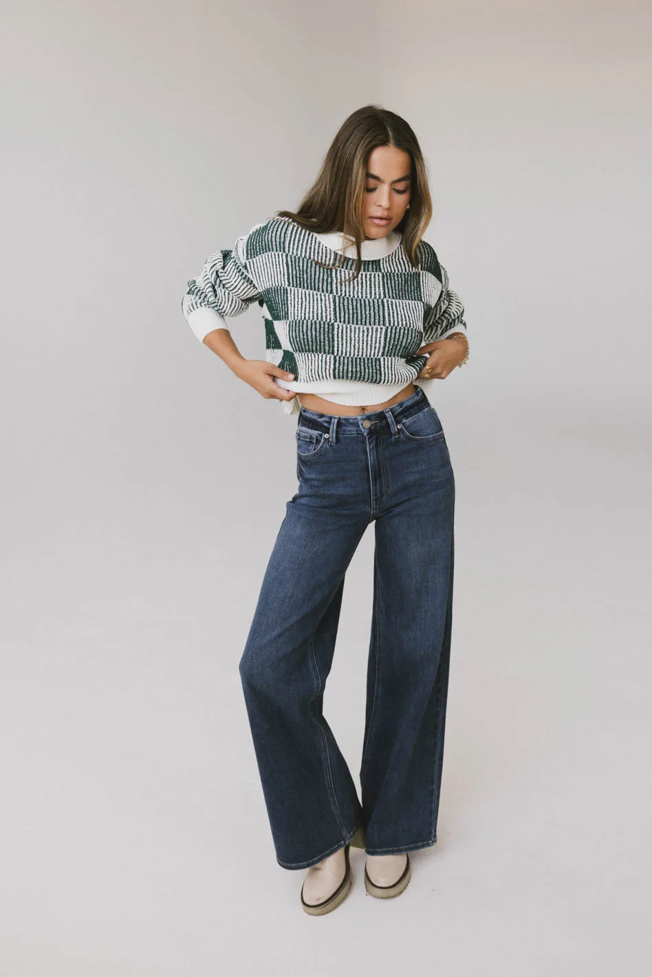 Cielo Checkered Sweater in Green - FINAL SALE - Image 3