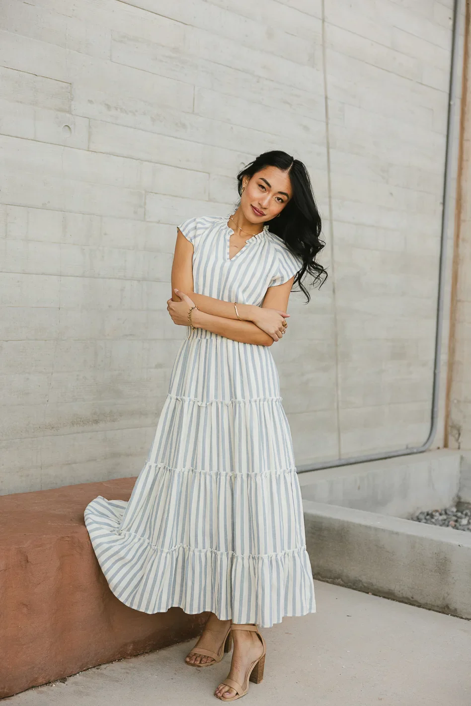 Claire Striped Maxi Dress in Blue - Image 3