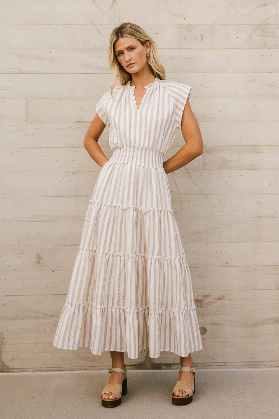 Claire Striped Maxi Dress in Taupe - FINAL SALE - Image 11