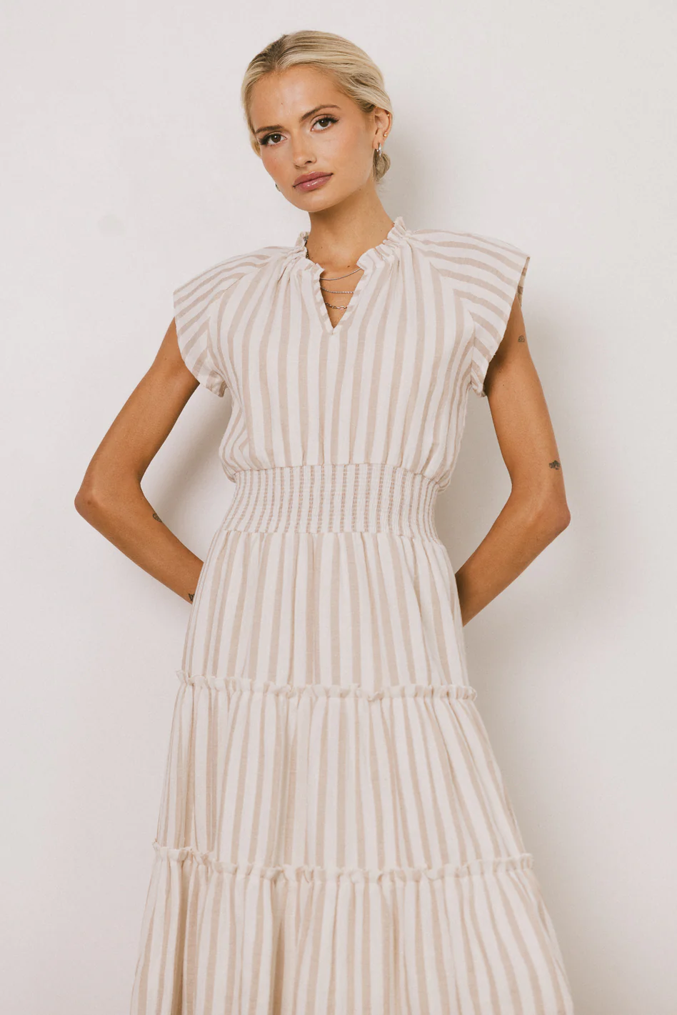 Claire Striped Maxi Dress in Taupe - FINAL SALE - Image 12