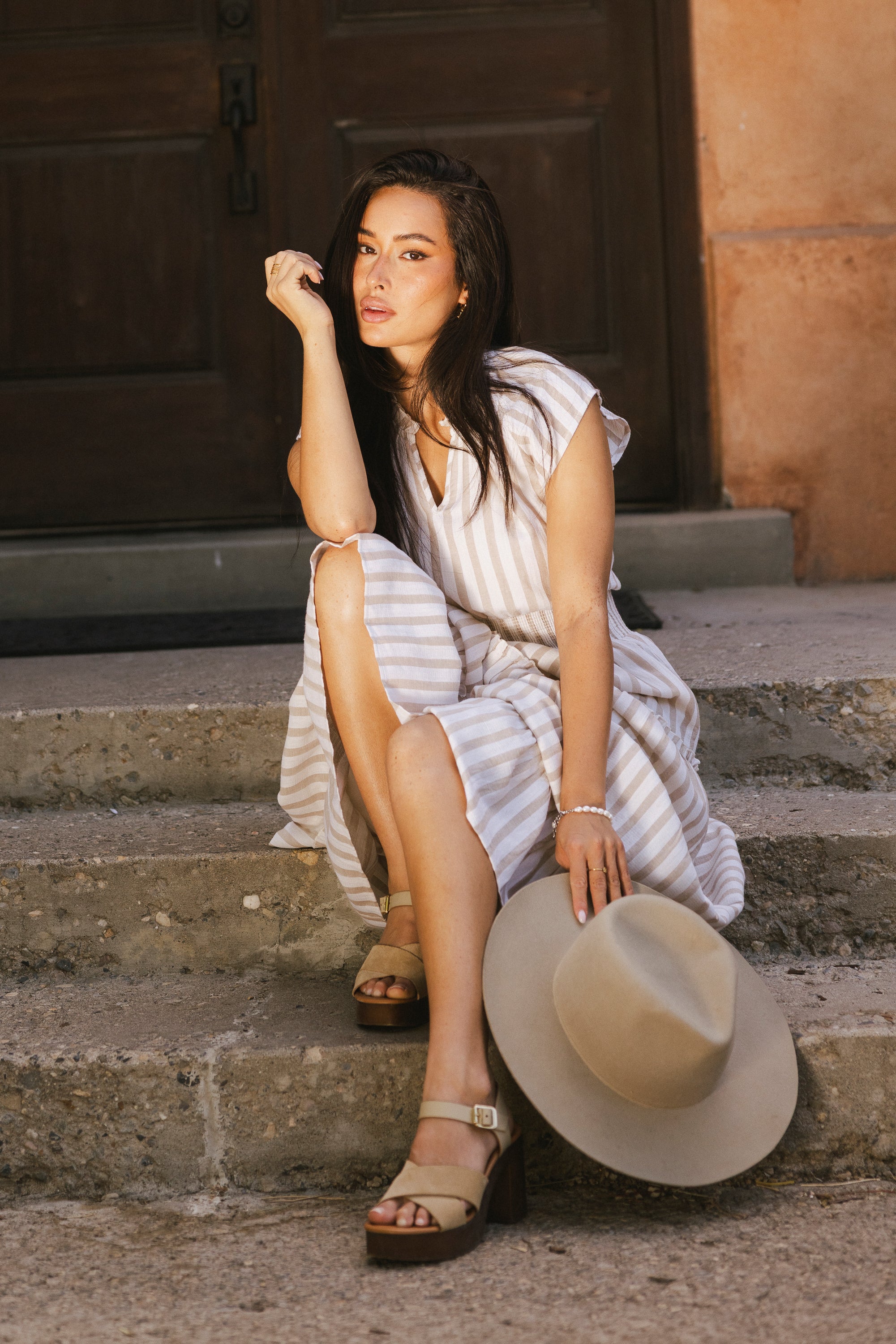 Claire Striped Maxi Dress in Taupe - FINAL SALE - Image 3