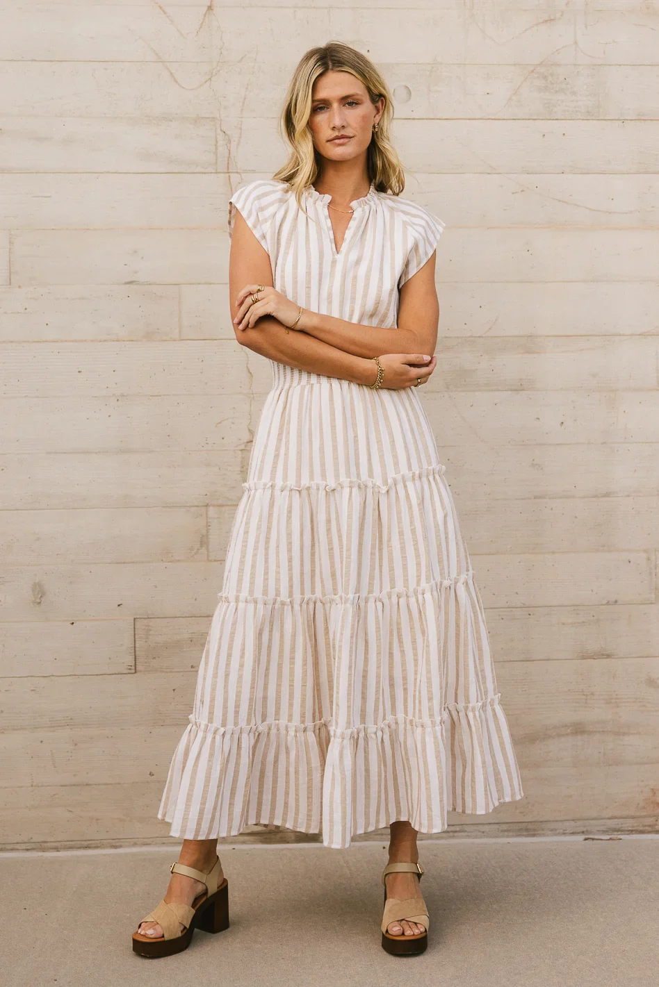 Claire Striped Maxi Dress in Taupe - FINAL SALE - Image 4
