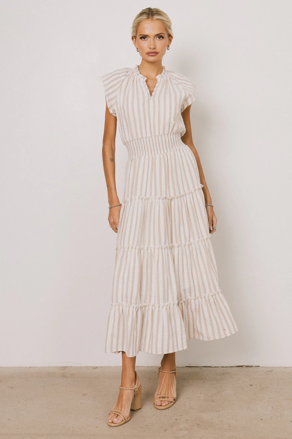 Claire Striped Maxi Dress in Taupe - FINAL SALE - Image 7