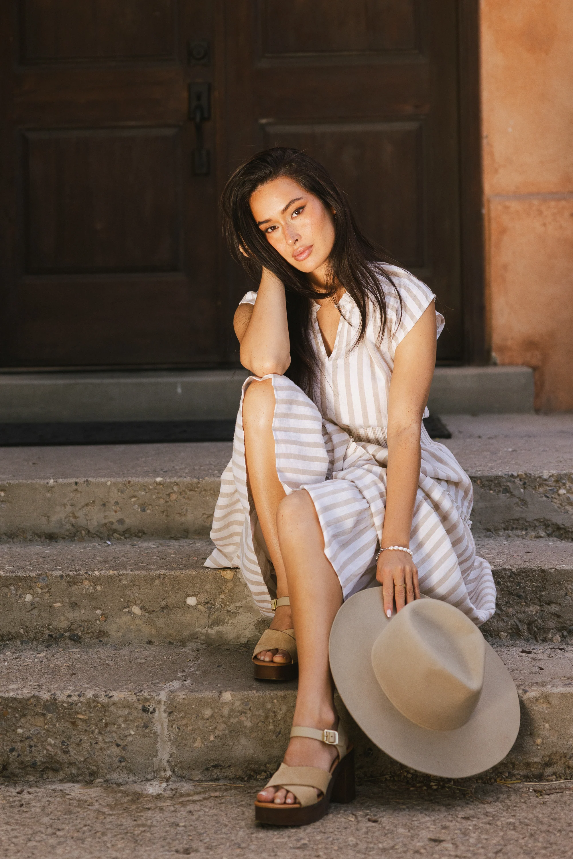 Claire Striped Maxi Dress in Taupe - FINAL SALE - Image 8