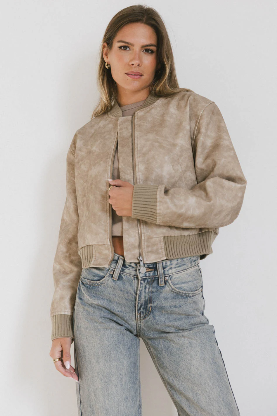 Clarissa Bomber Jacket in Tan - FINAL SALE - Image 4