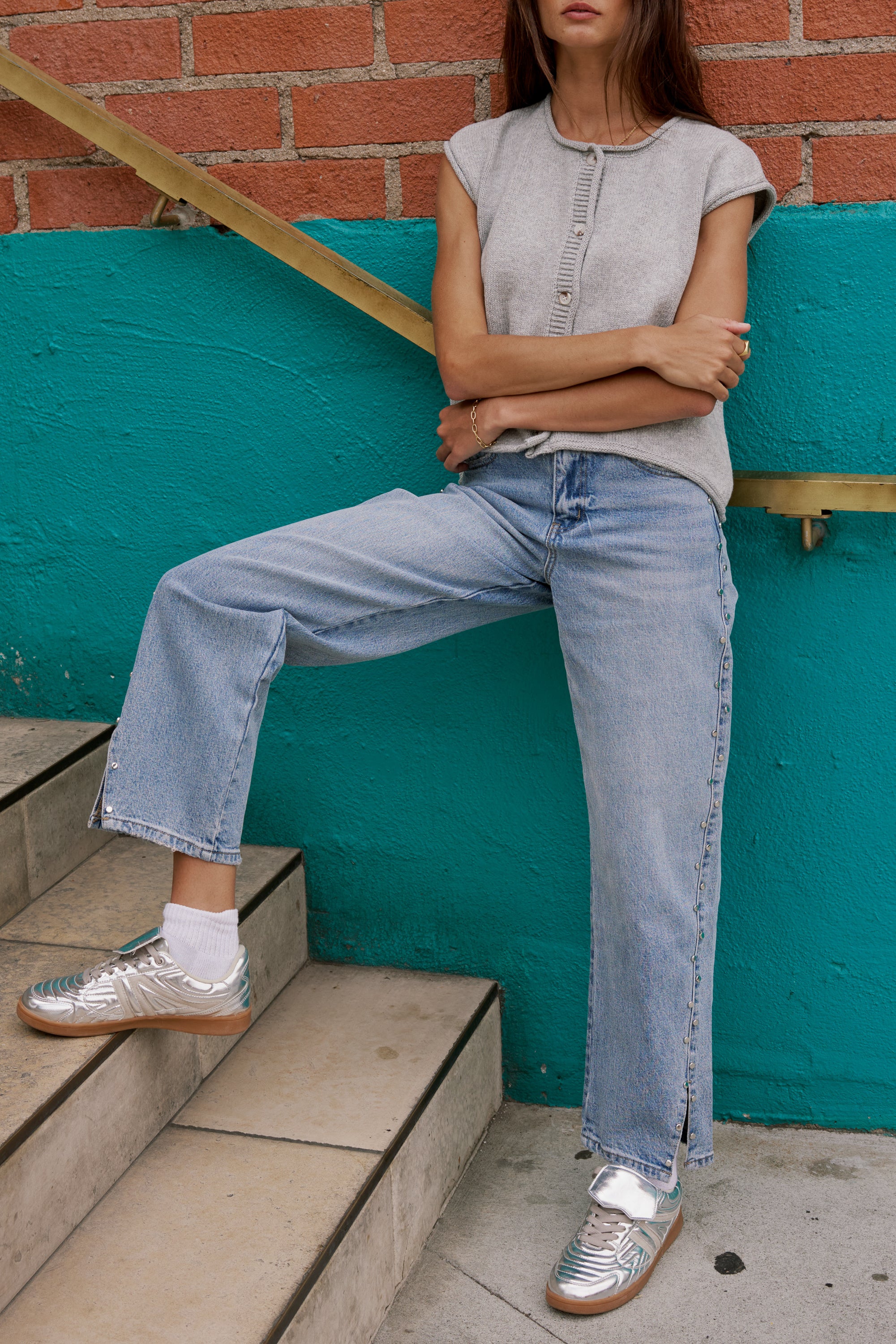 Cleo Studded Wide Leg Jeans - FINAL SALE - Image 4