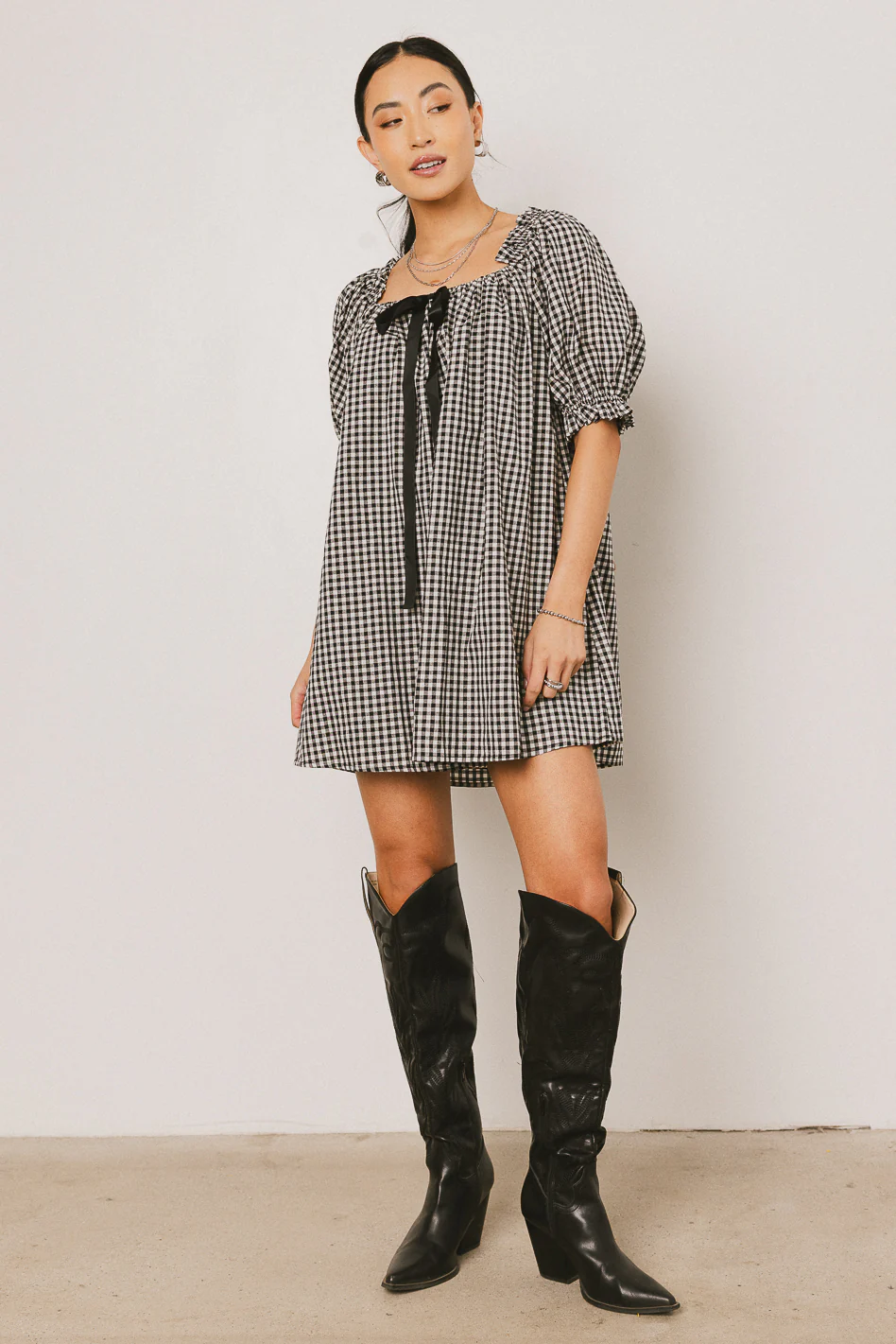 Cody Gingham Mini Dress in Black - FINAL SALE - Image 6