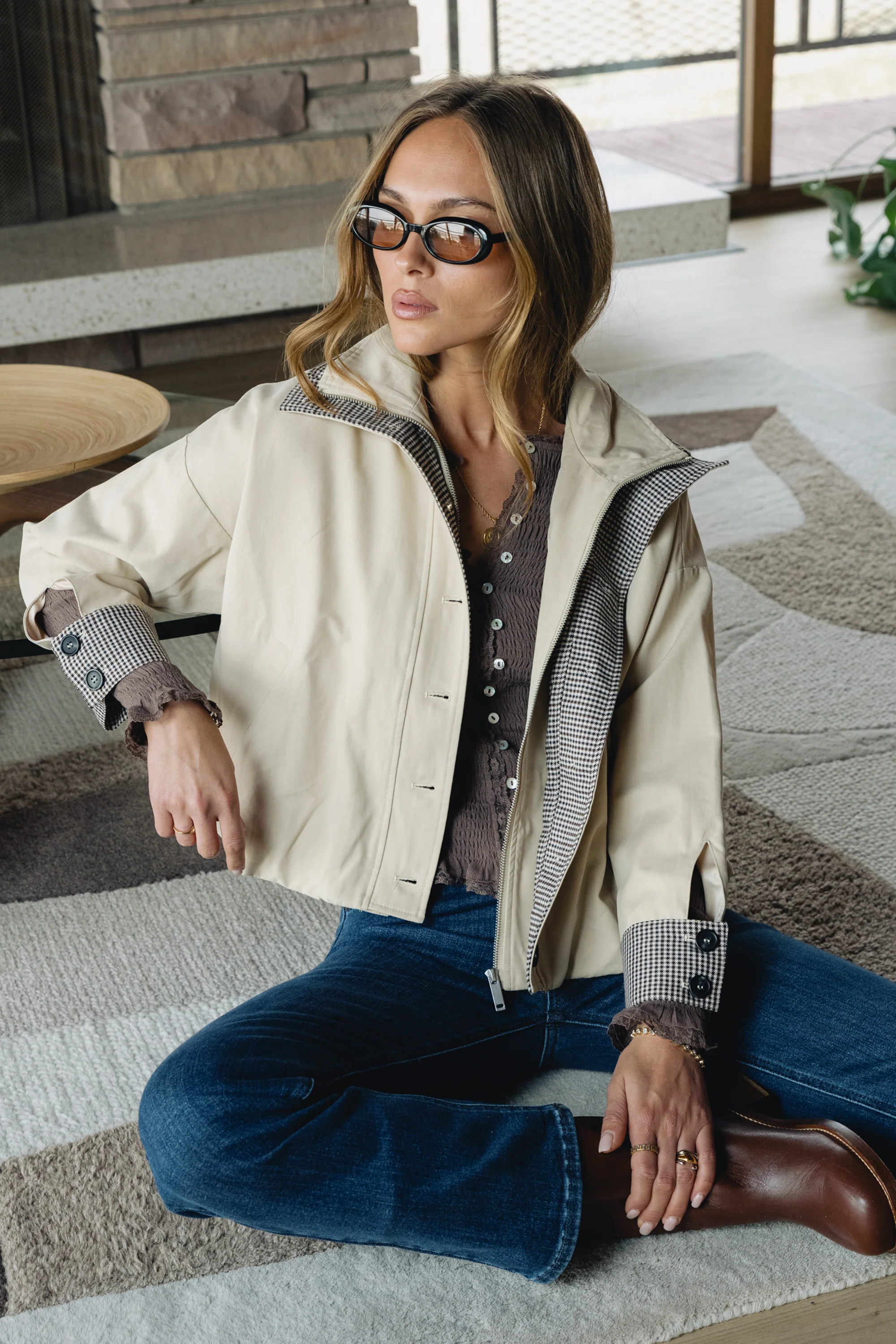 Colette Oversized Trench Jacket in Khaki - Image 3
