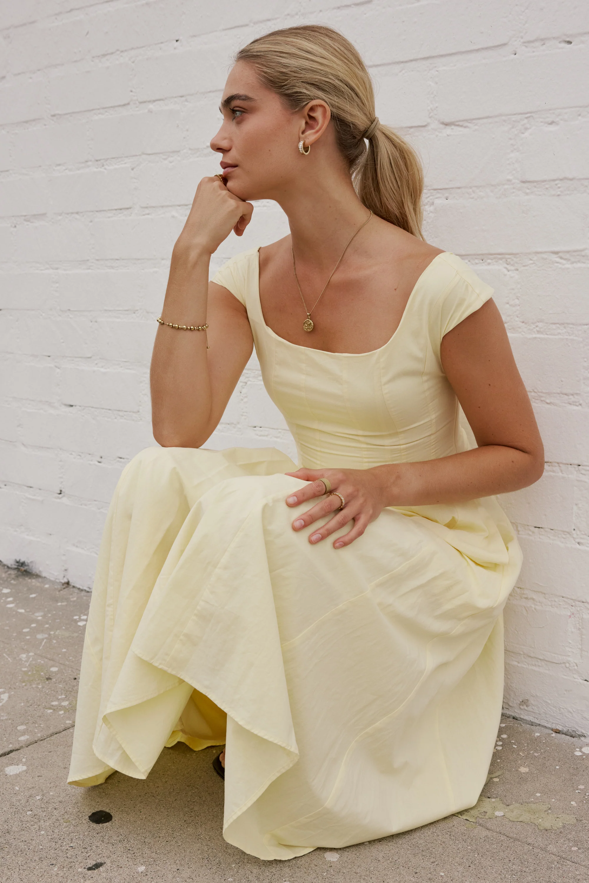 Colin Midi Dress in Butter Yellow - Image 3