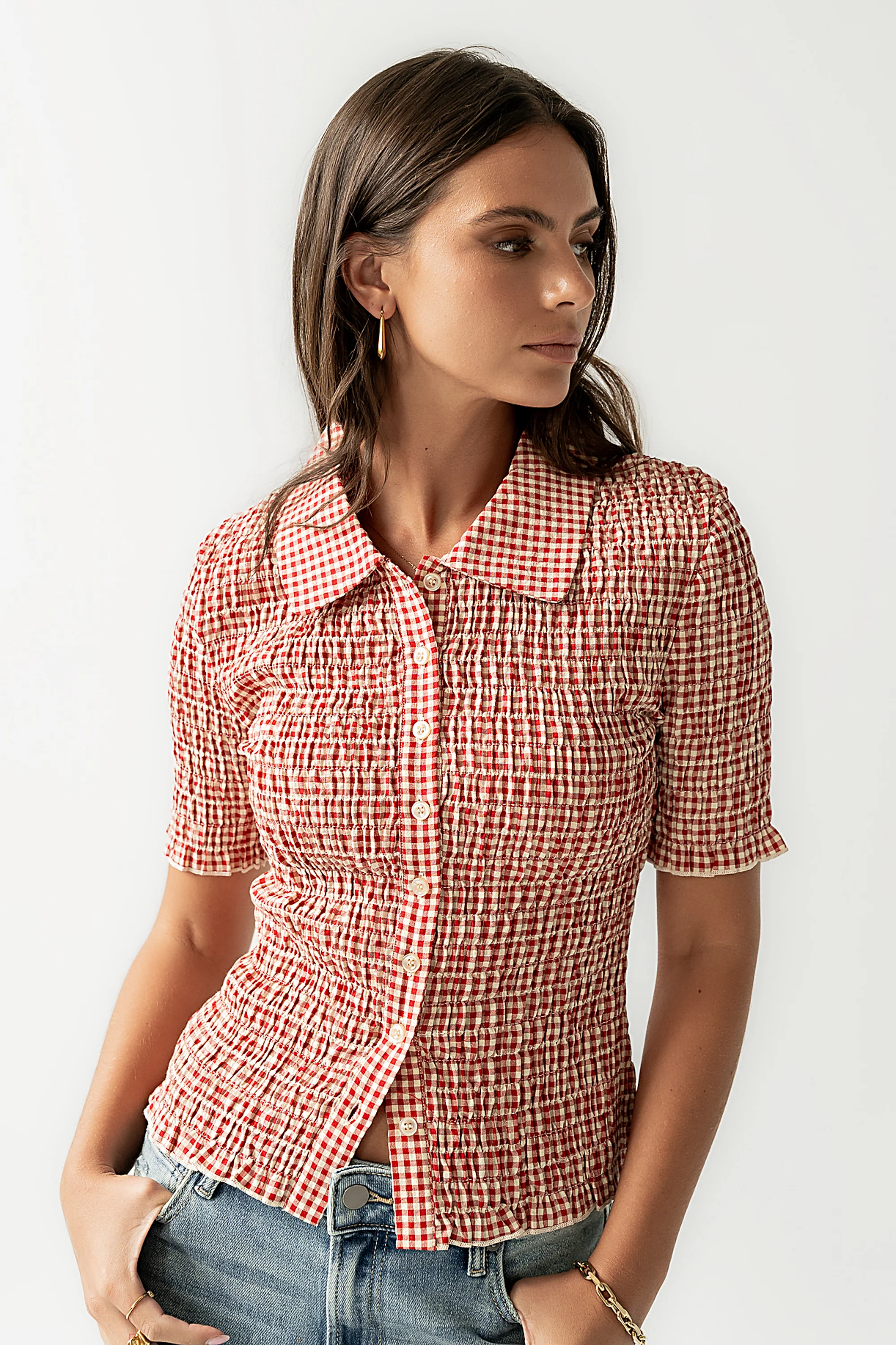 Connie Gingham Blouse in Red - FINAL SALE