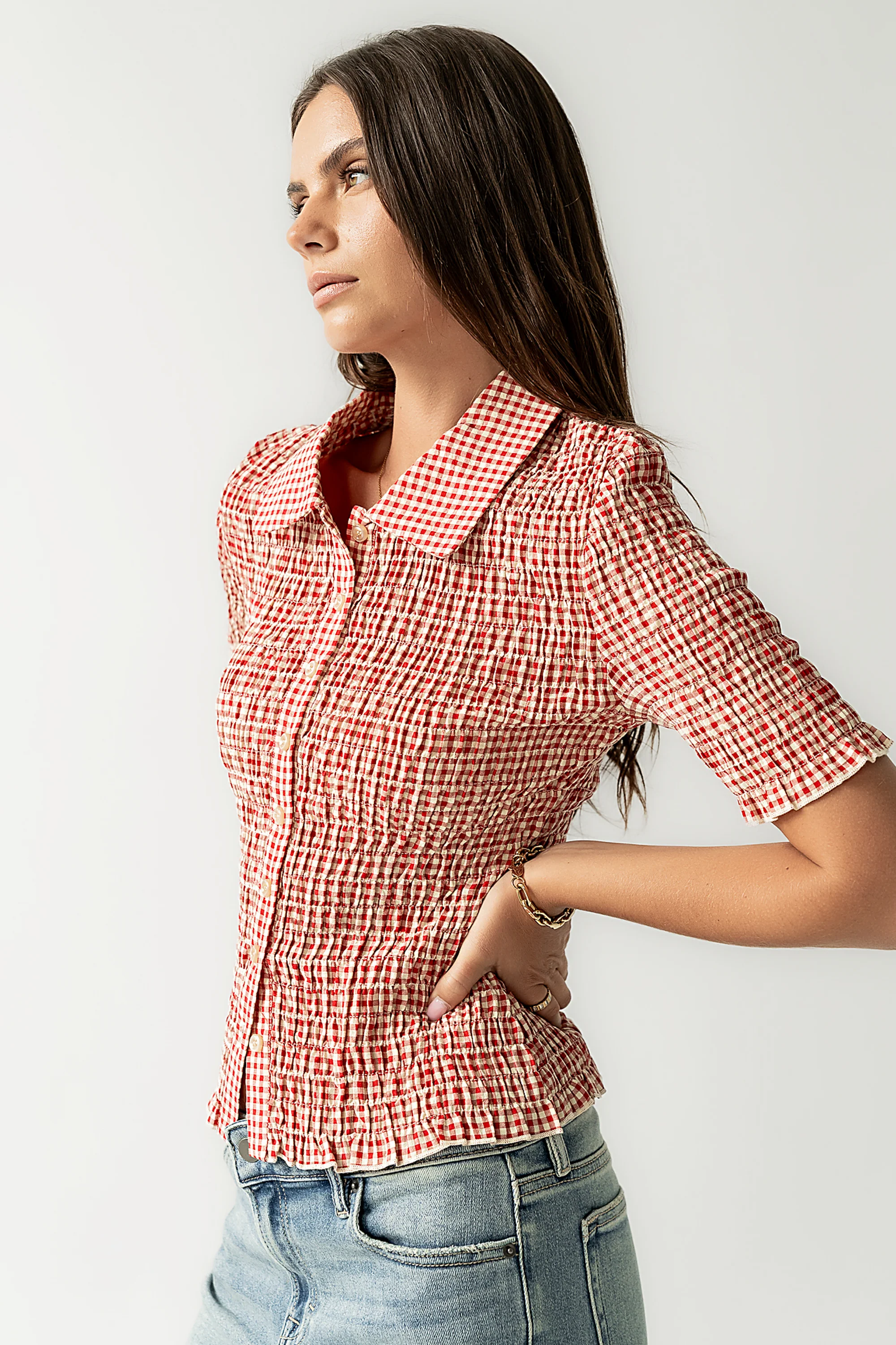 Connie Gingham Blouse in Red - FINAL SALE - Image 6
