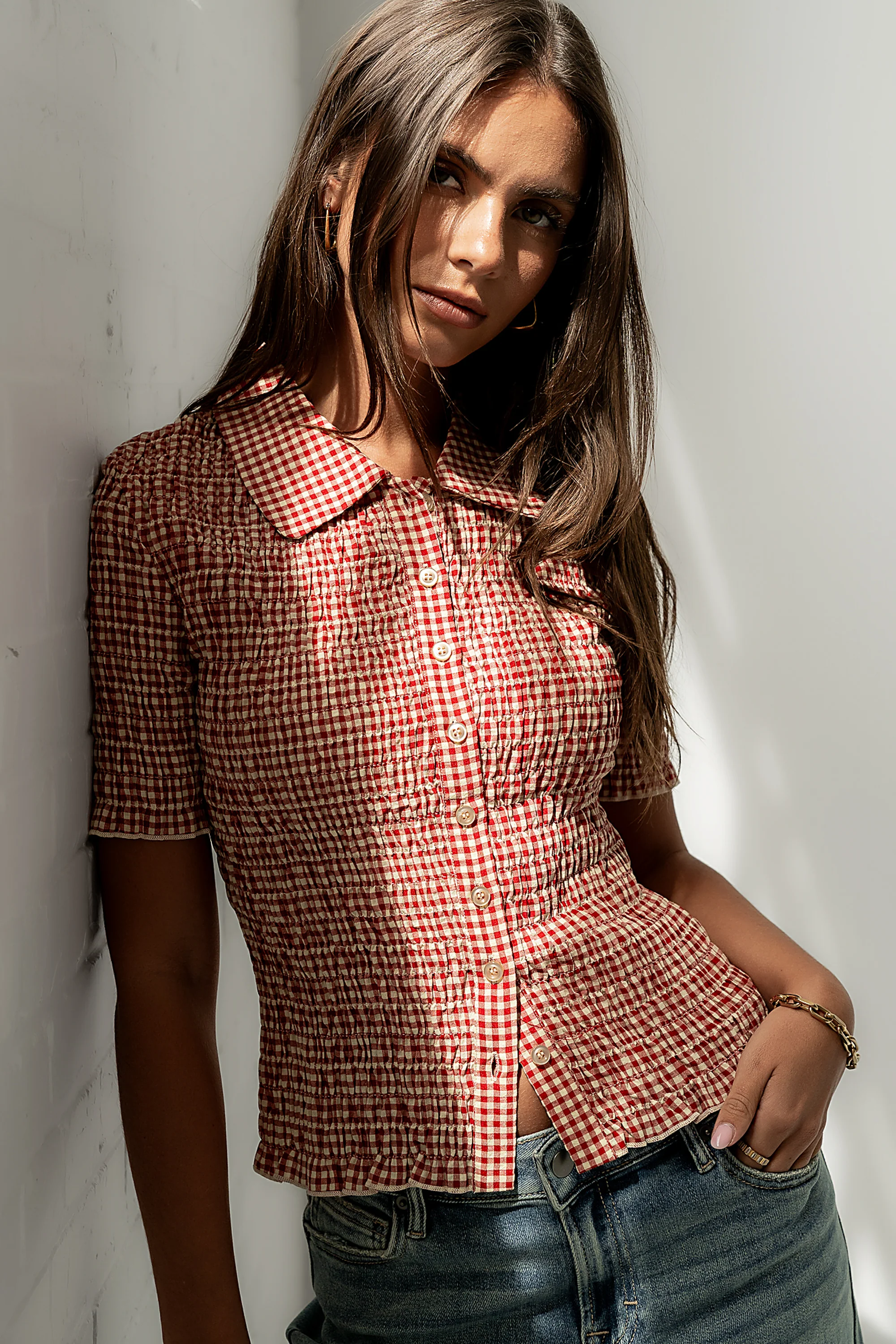 Connie Gingham Blouse in Red - FINAL SALE - Image 8