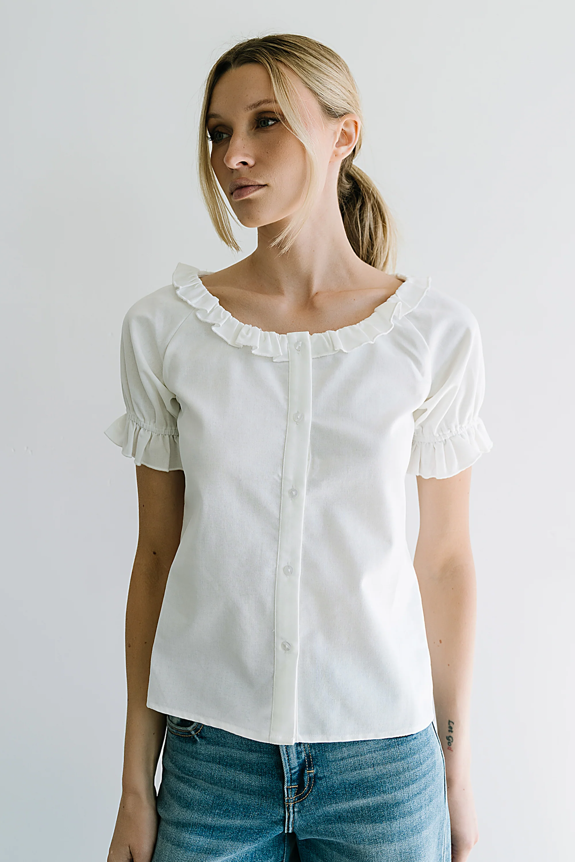 Connie Ruffle Blouse in Cream - FINAL SALE - Image 4