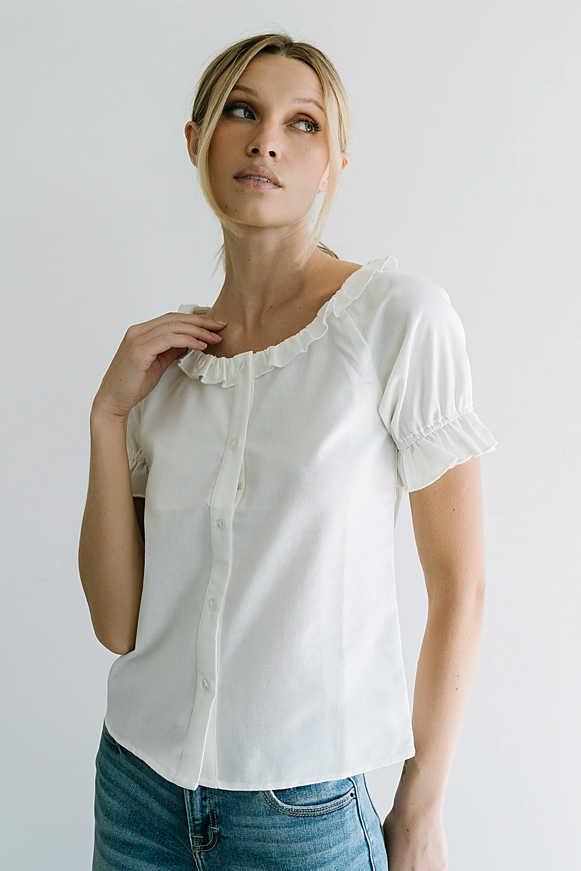 Connie Ruffle Blouse in Cream - FINAL SALE - Image 5