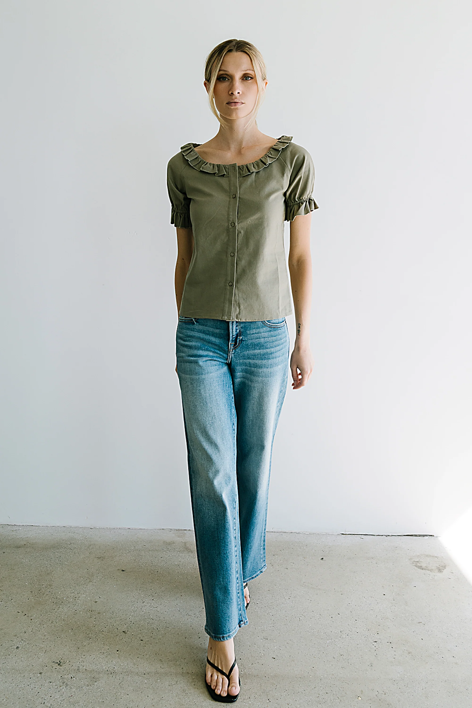 Connie Ruffle Blouse in Olive - FINAL SALE - Image 4