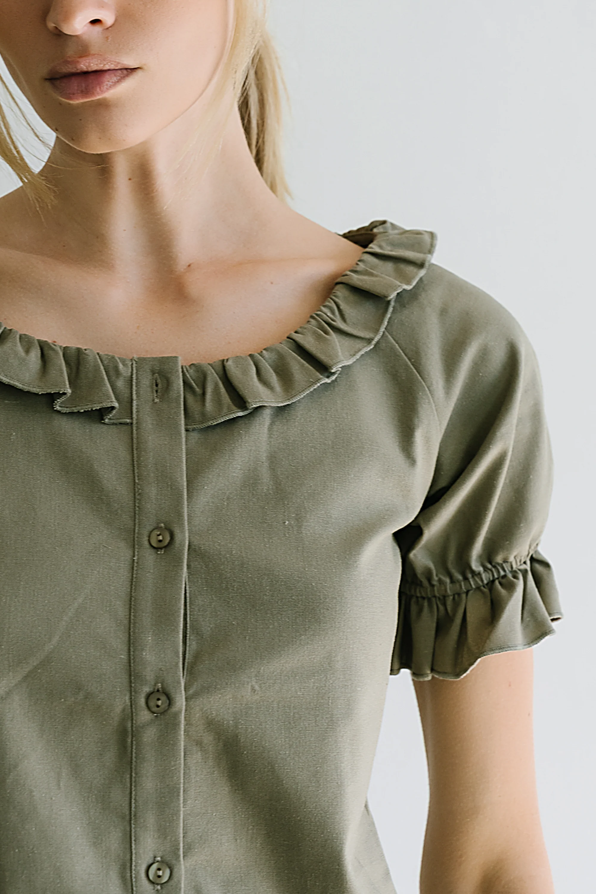 Connie Ruffle Blouse in Olive - FINAL SALE - Image 5