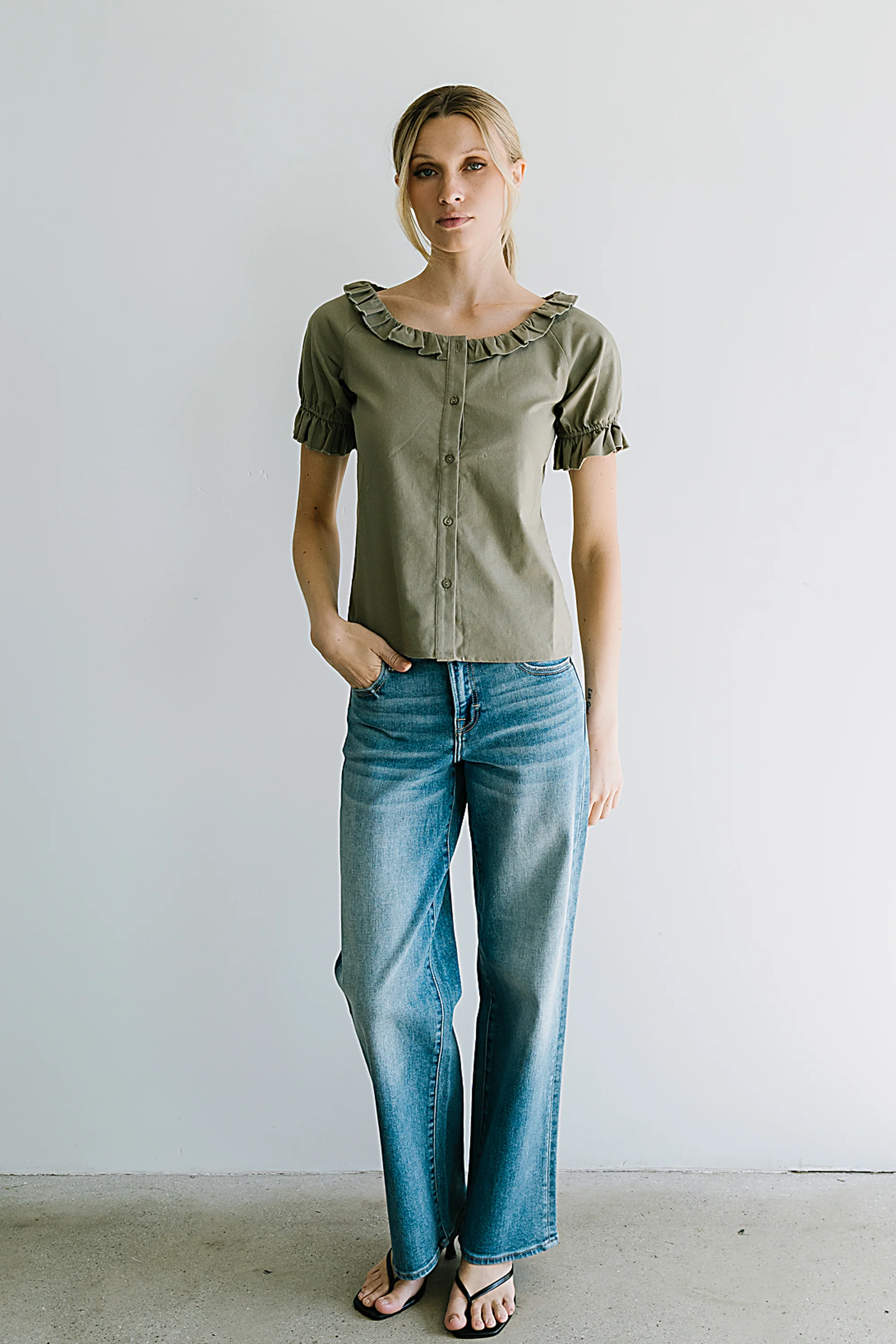 Connie Ruffle Blouse in Olive - FINAL SALE - Image 7