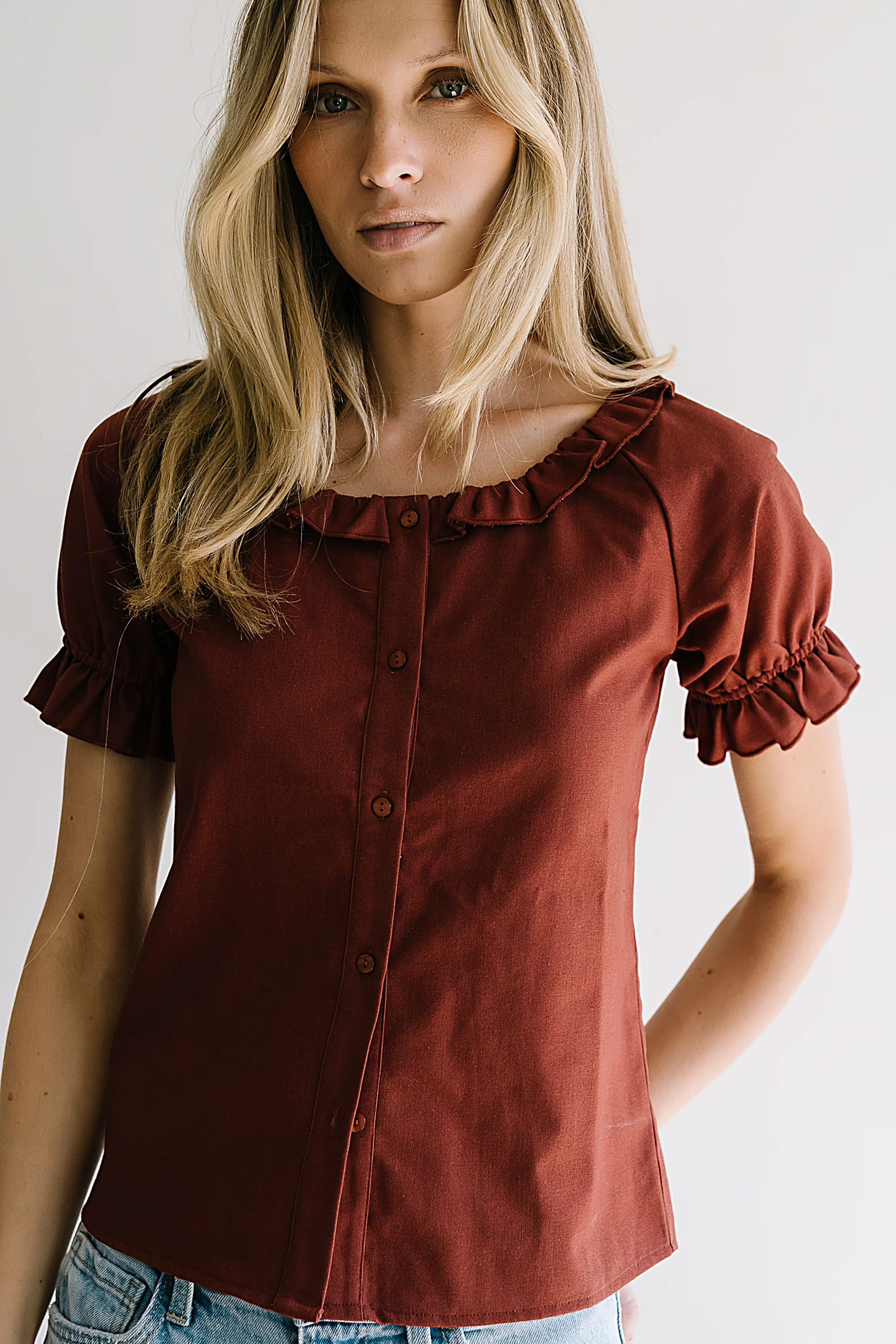 Connie Ruffle Blouse in Rust - FINAL SALE