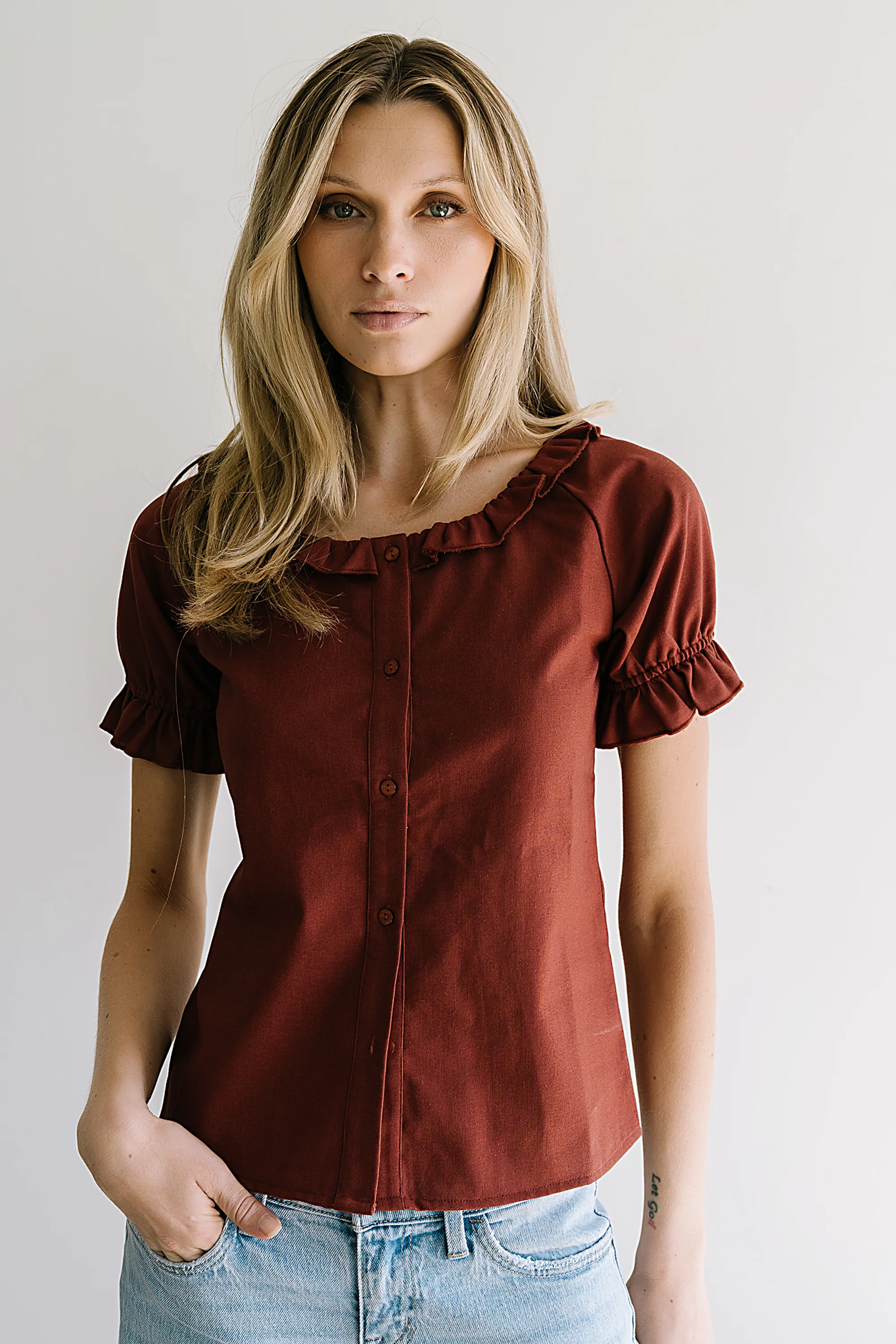 Connie Ruffle Blouse in Rust - FINAL SALE - Image 5