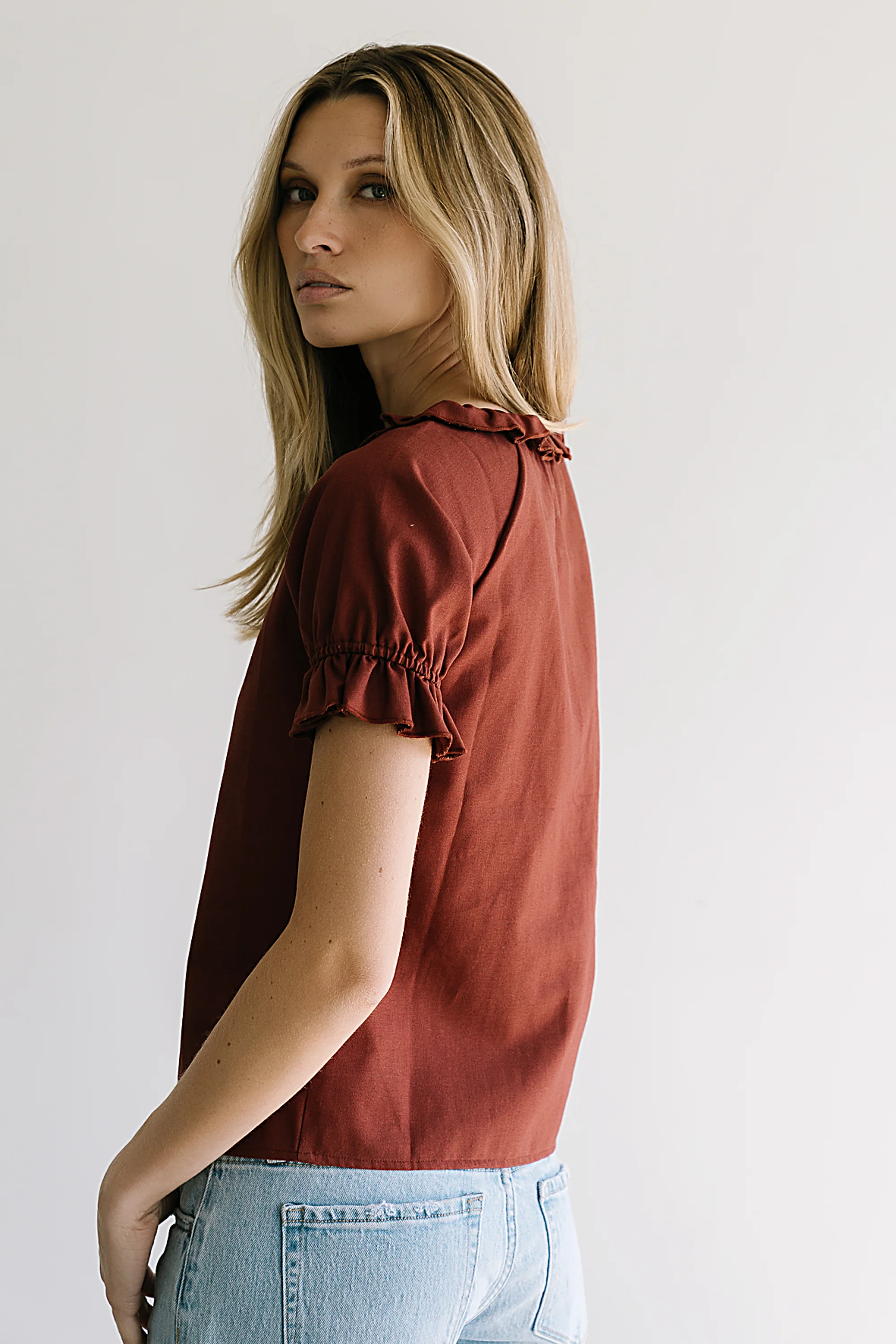 Connie Ruffle Blouse in Rust - FINAL SALE - Image 6