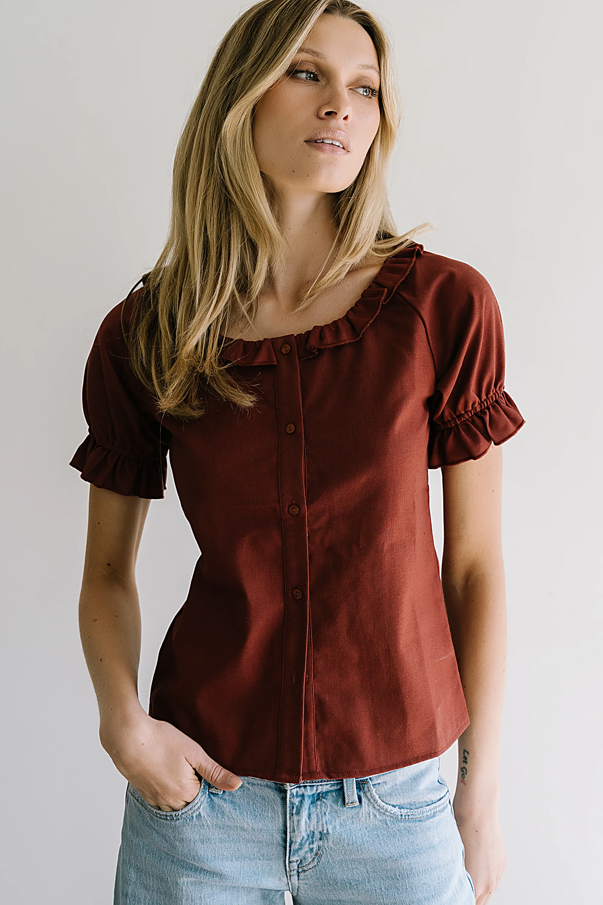 Connie Ruffle Blouse in Rust - FINAL SALE - Image 7