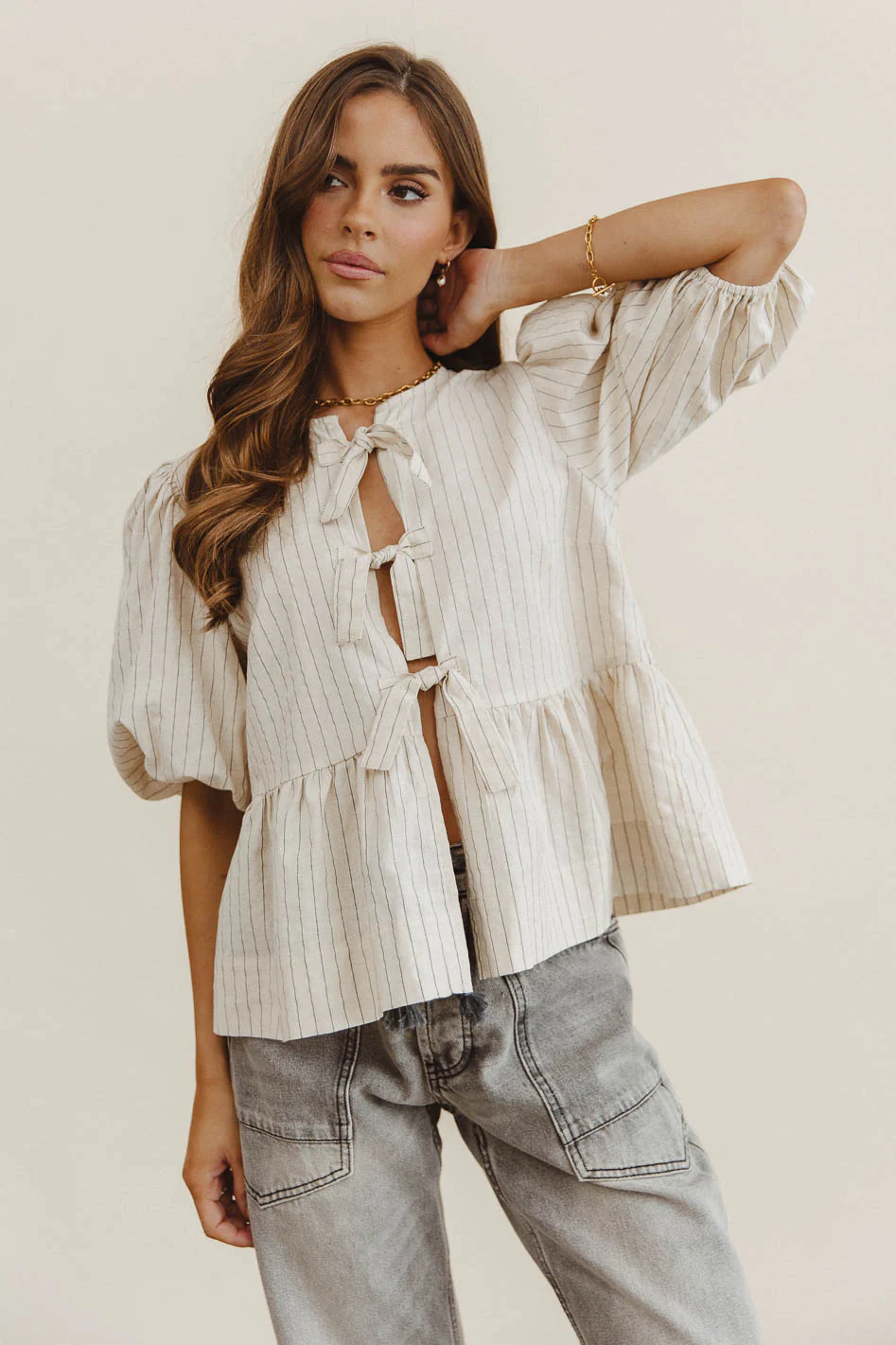 Corey Peplum Top in Tan - Image 3
