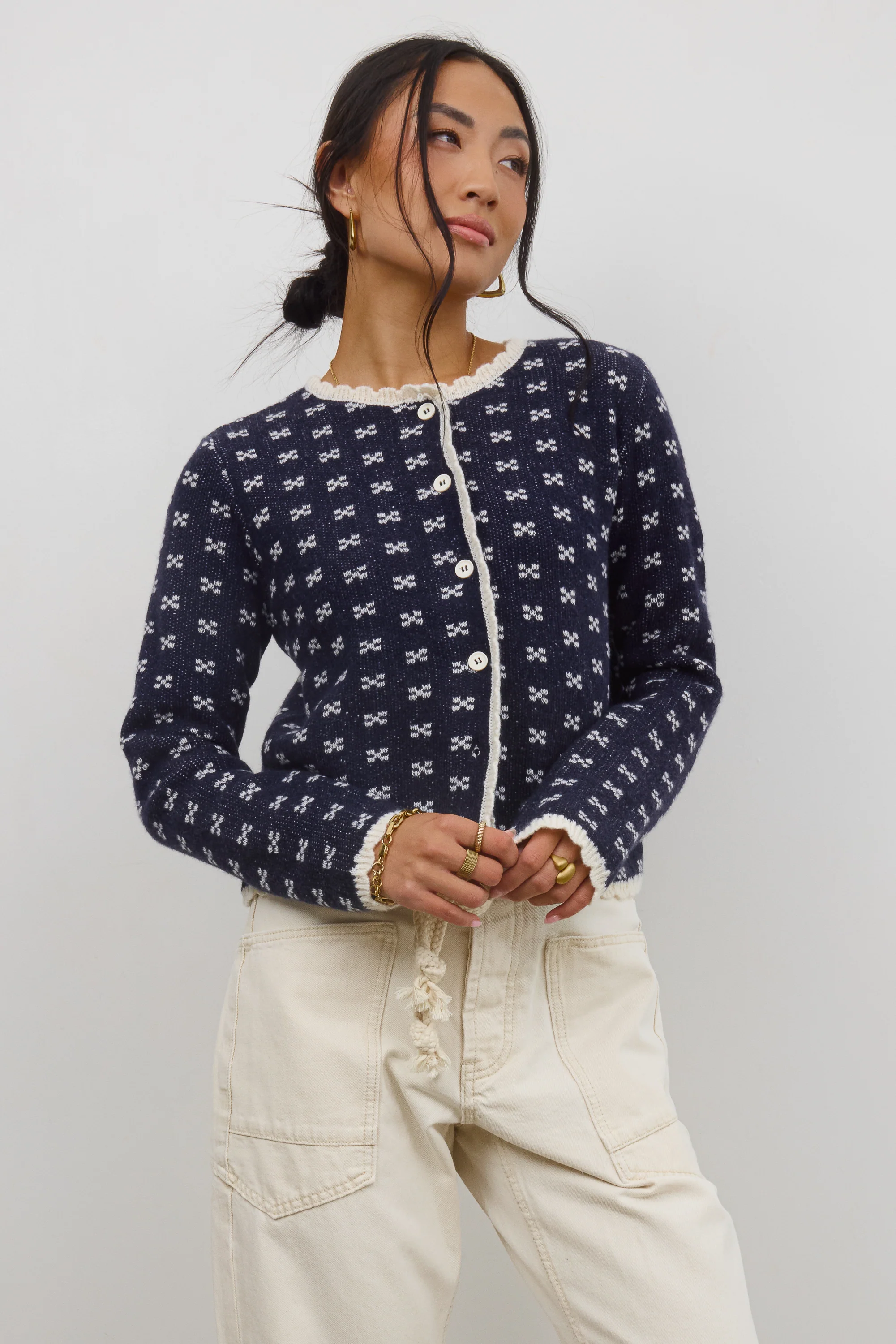 Courtney Scalloped Cardigan in Navy - FINAL SALE - Image 3