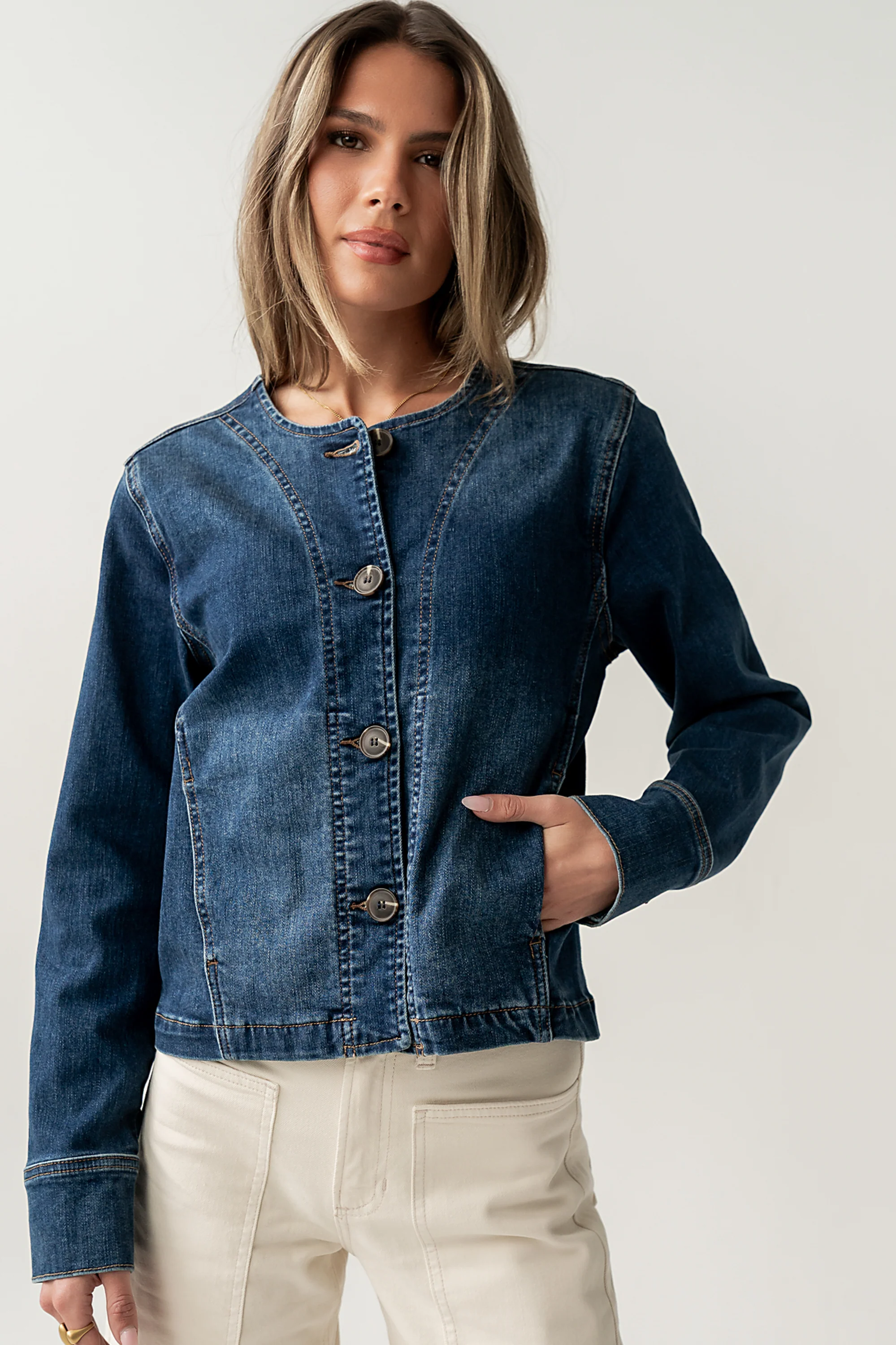 Cozette Barrel Jacket in Dark Wash - Image 3