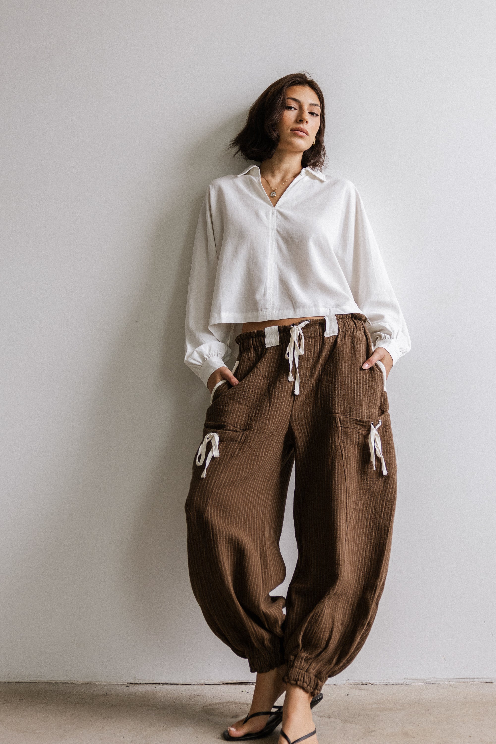Cozette Striped Baggy Pants in Brown - FINAL SALE