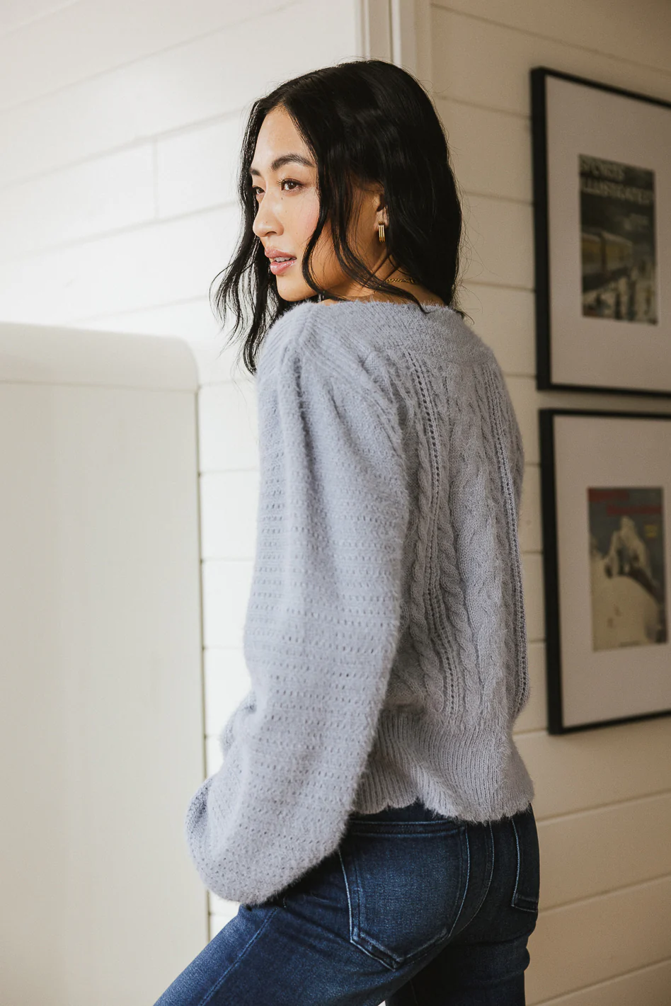 Dakota Cable Knit Sweater in Blue - FINAL SALE - Image 3