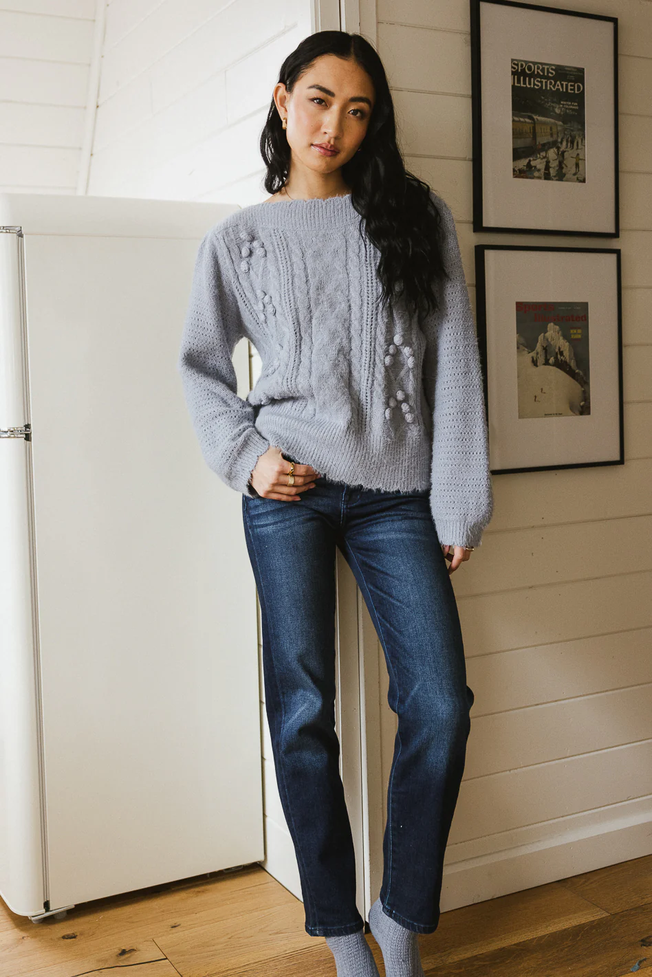 Dakota Cable Knit Sweater in Blue - FINAL SALE - Image 4