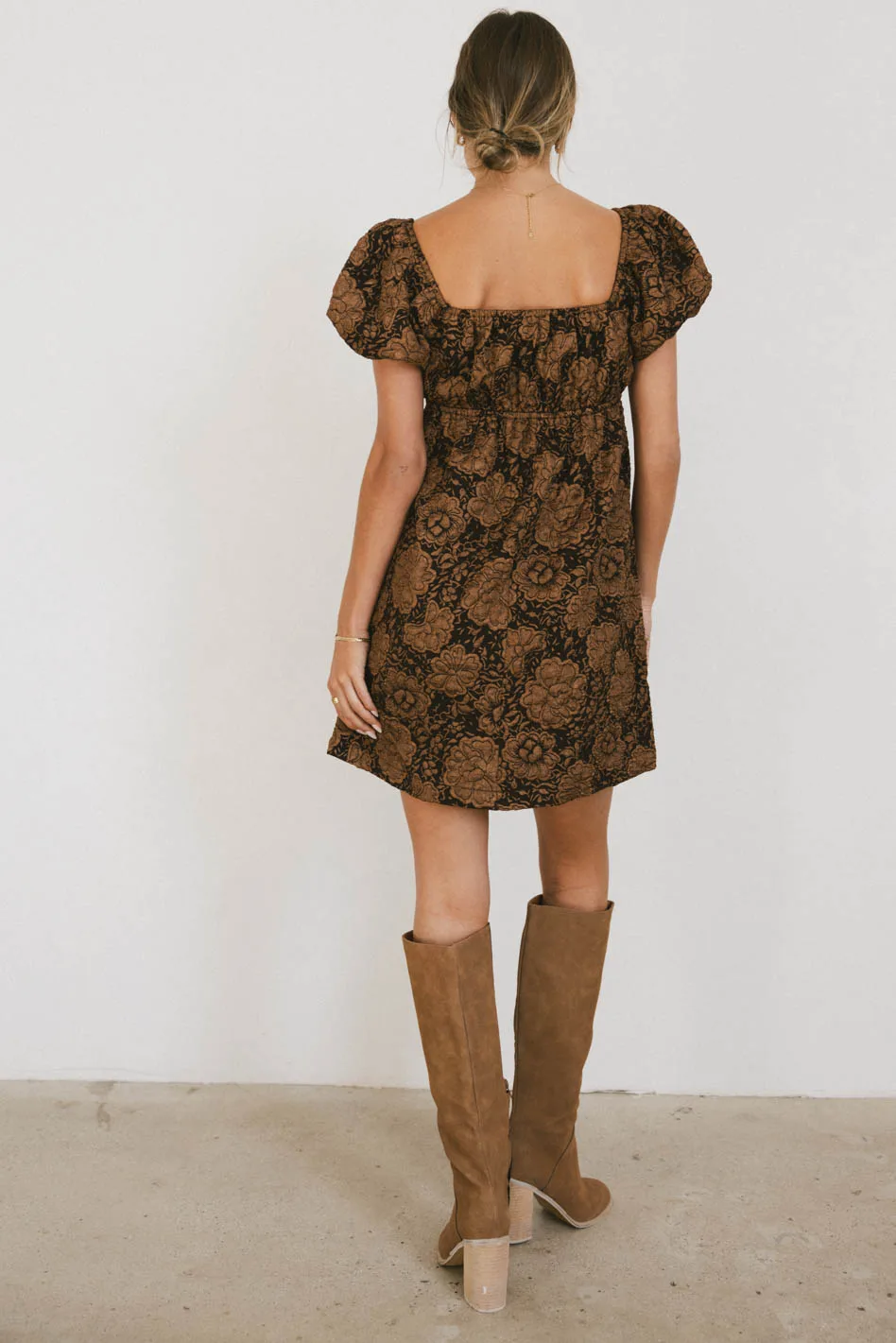 Darcella Floral Mini Dress in Brown - FINAL SALE - Image 3
