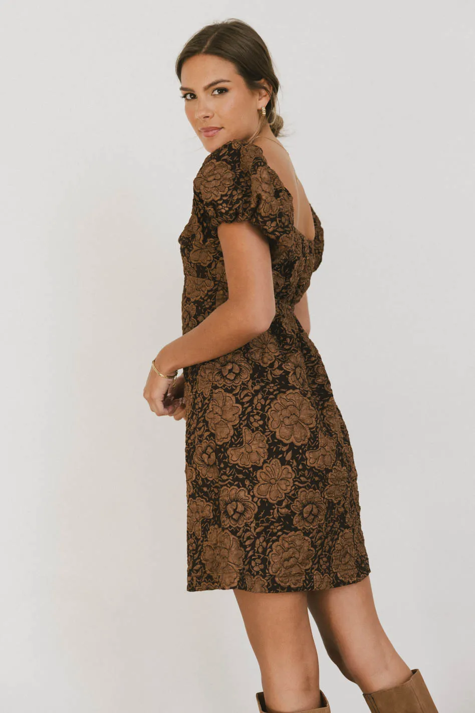 Darcella Floral Mini Dress in Brown - FINAL SALE - Image 5