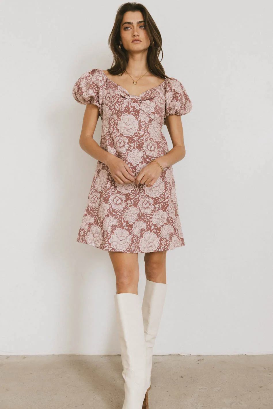 Darcella Floral Mini Dress in Mauve - FINAL SALE - Image 3