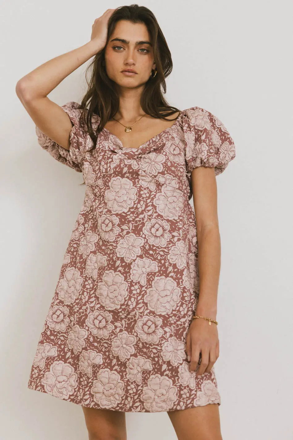Darcella Floral Mini Dress in Mauve - FINAL SALE - Image 4