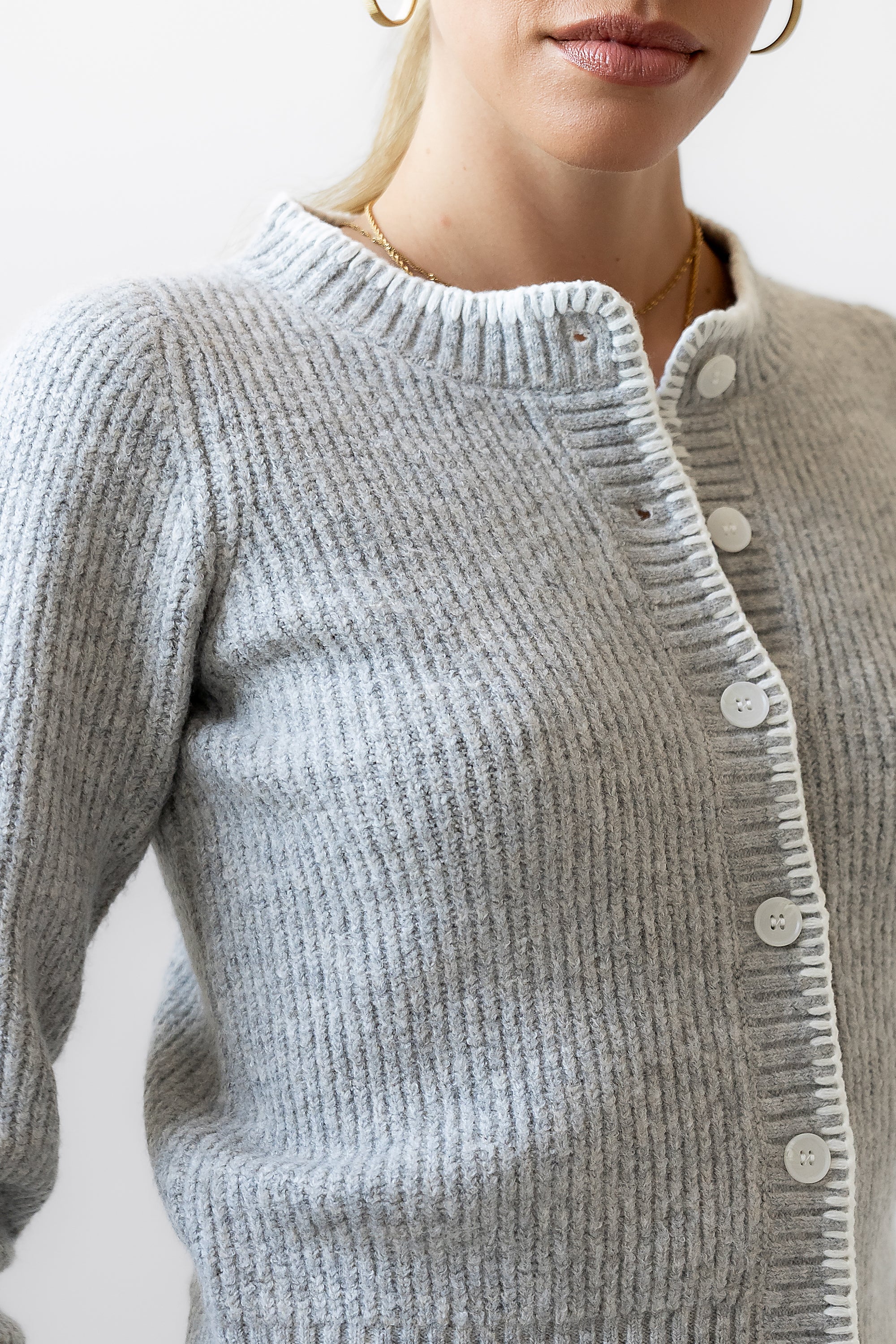 Darren Contrast Cardigan in Heather Grey - FINAL SALE - Image 6
