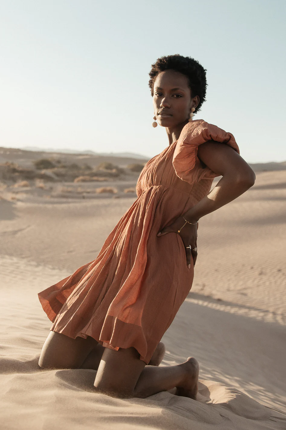 Dasha Textured Mini Dress in Terracotta - FINAL SALE - Image 3