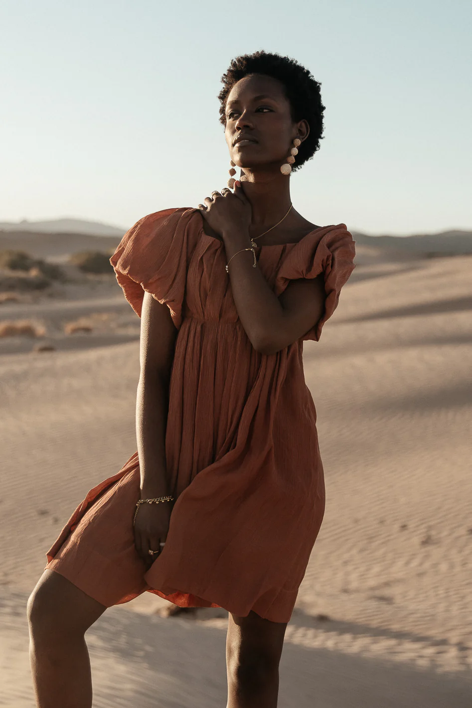 Dasha Textured Mini Dress in Terracotta - FINAL SALE - Image 5